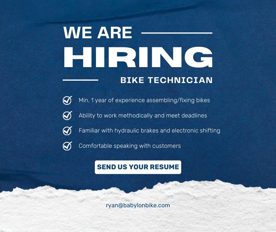 Hiring full or part-time bike technicians.

Please DM or email us with your experience.