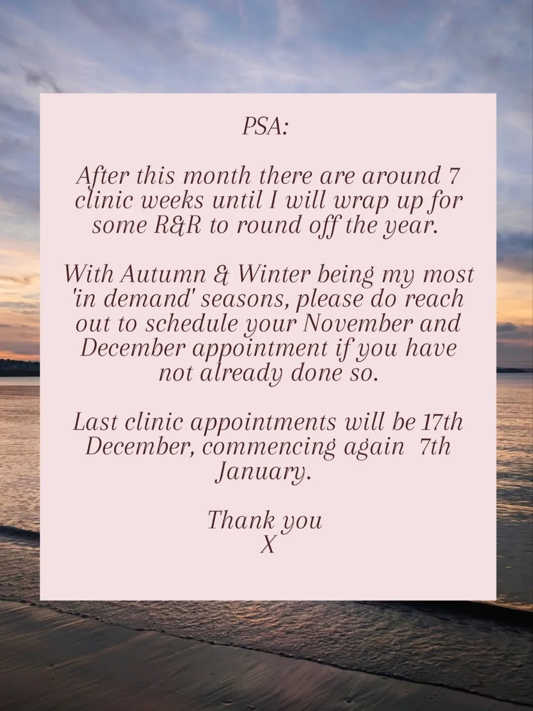 Winter clinic diary information 🤍