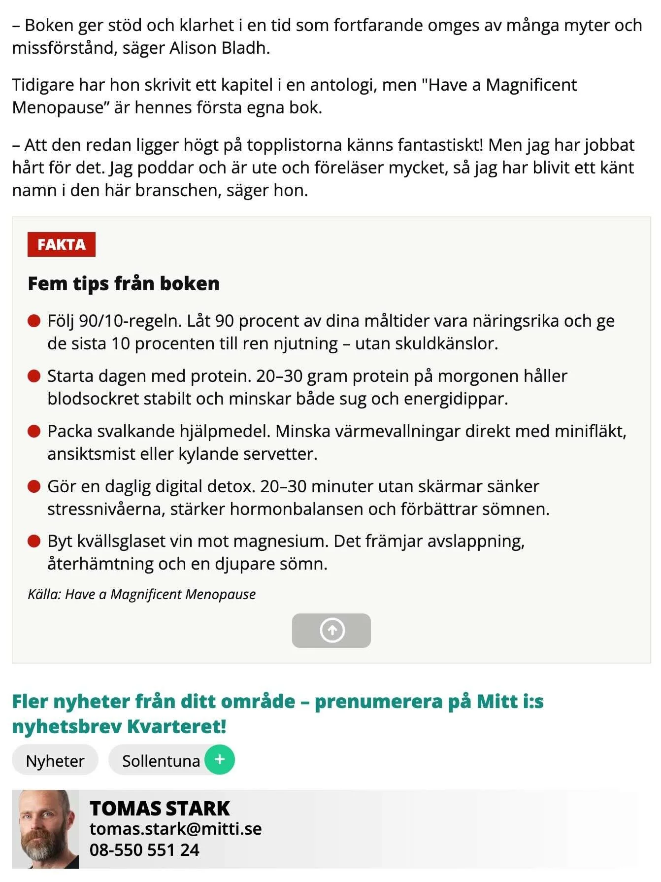 Artikel om Alison Bladhs nysläppta bok "Have a Magnificent Menopause" toppar globala listor