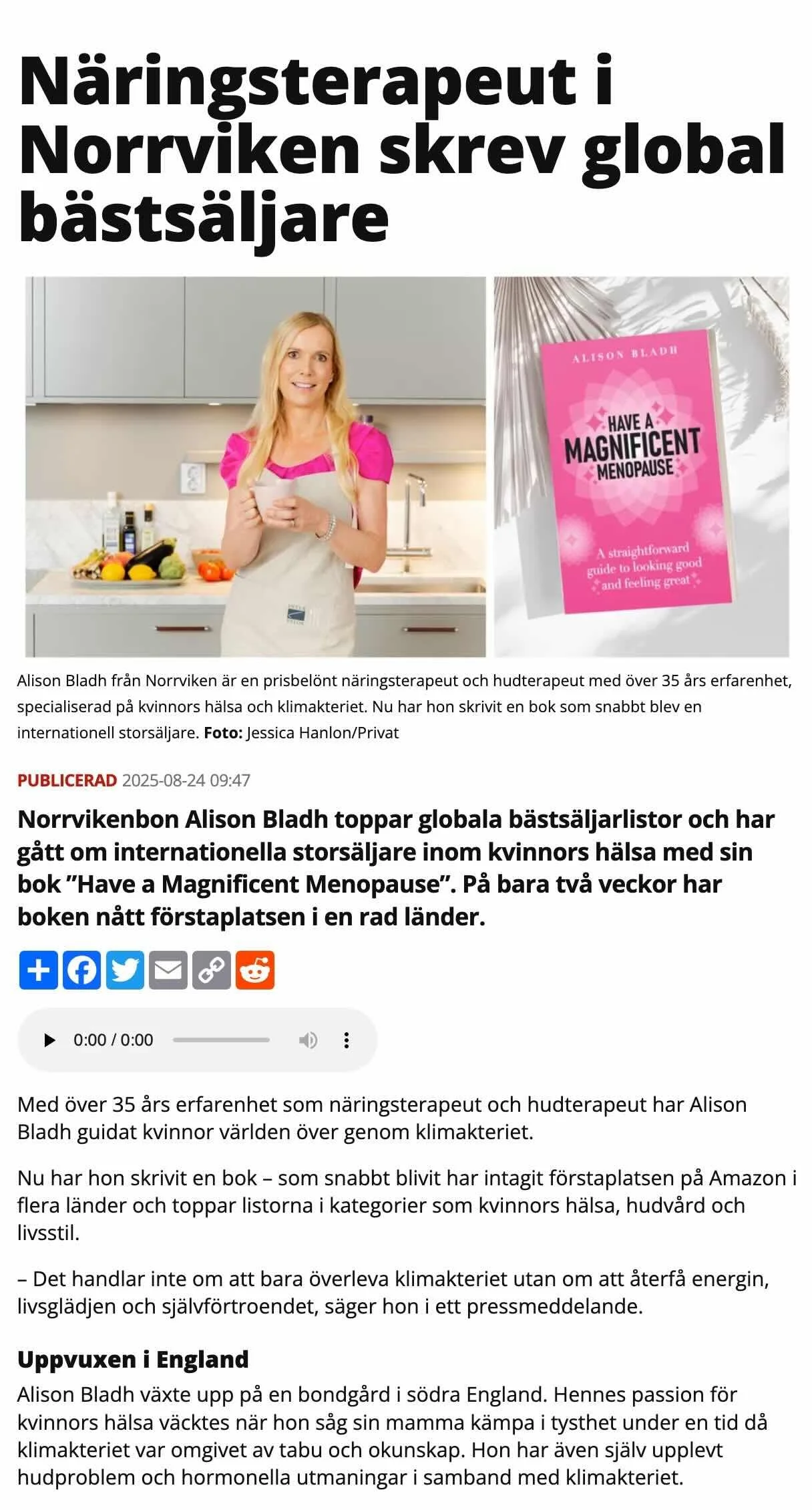 Alison Bladhs nysläppta bok "Have a Magnificent Menopause" toppar globala listor