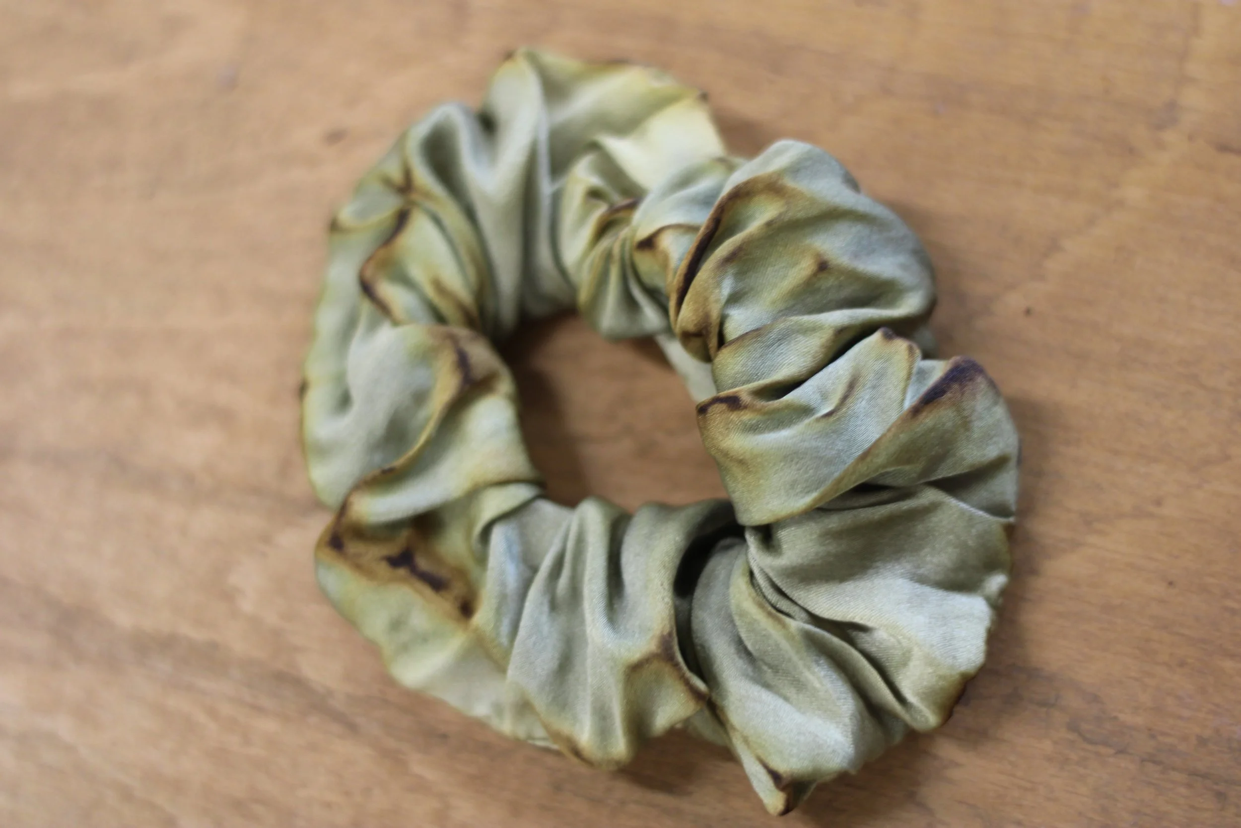 Naturally dyed Green Silk Scrunchie