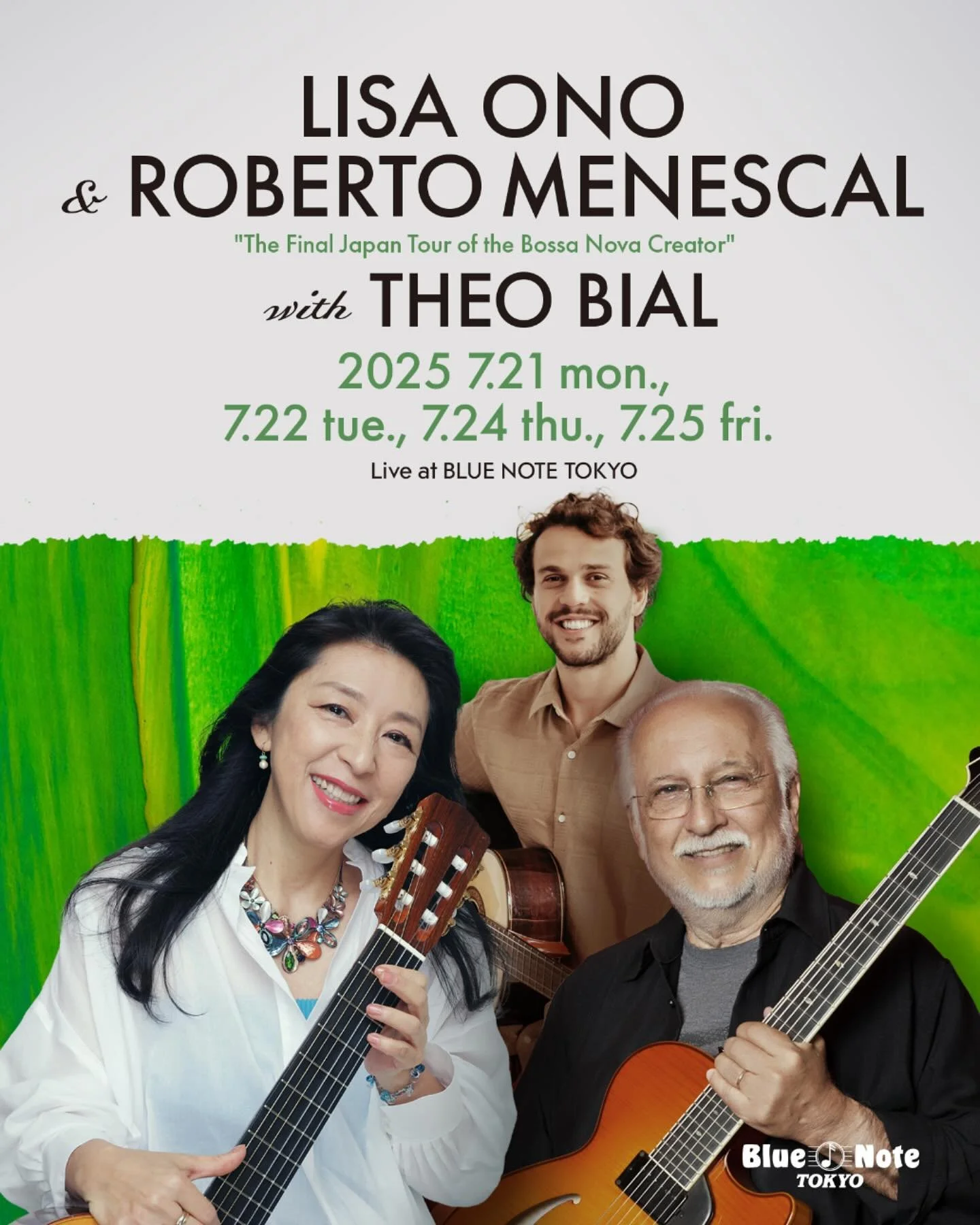 Lisa Ono and Roberto Menescal with Theo Bial at Blue Note Tokyo, Minami-Aoyama