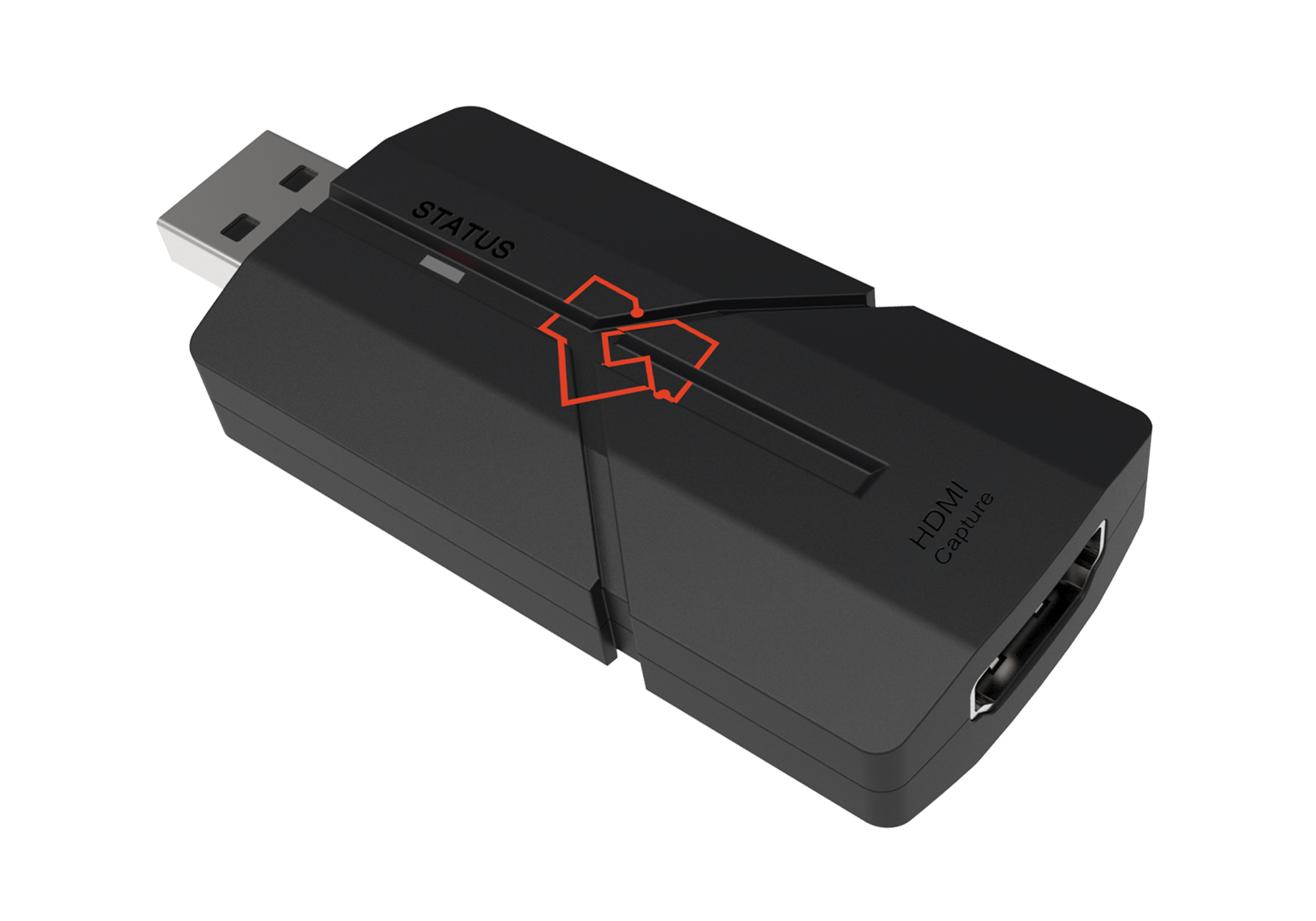 VLUC-USB22K HDMI capture device with status indicator and red handshake graphic on top.