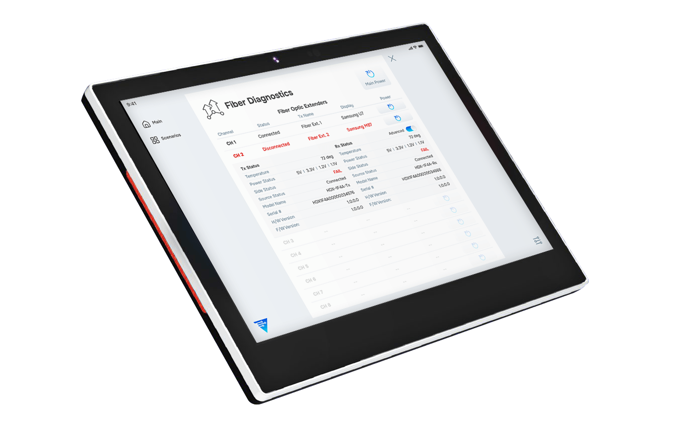 VLCT-CSQTP10 panel with fiber diagnostics UI