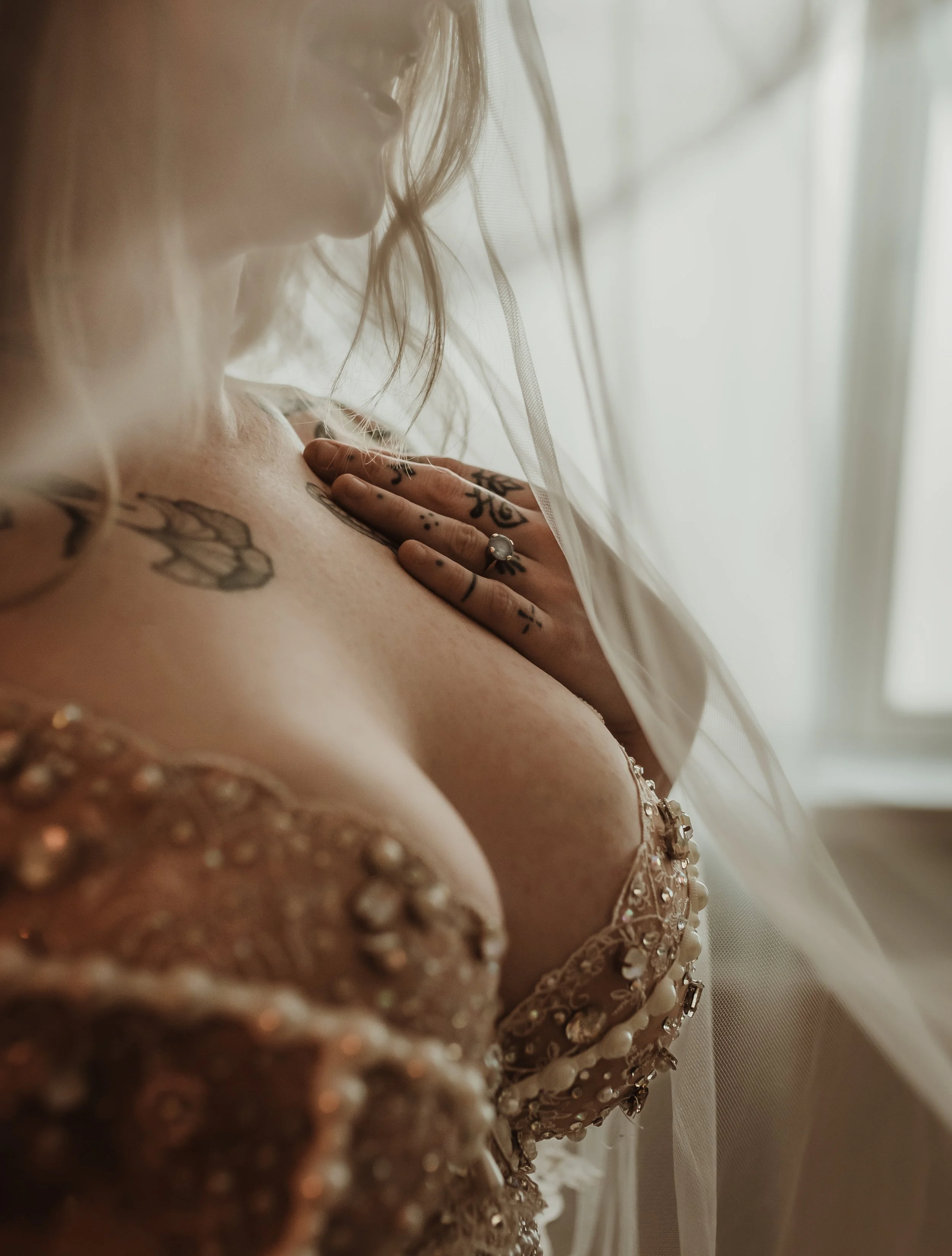 Close-up detail from a wedding boudoir photography session at Marieke Captures studio in Glasgow, capturing natural movement and body confidence before the big day