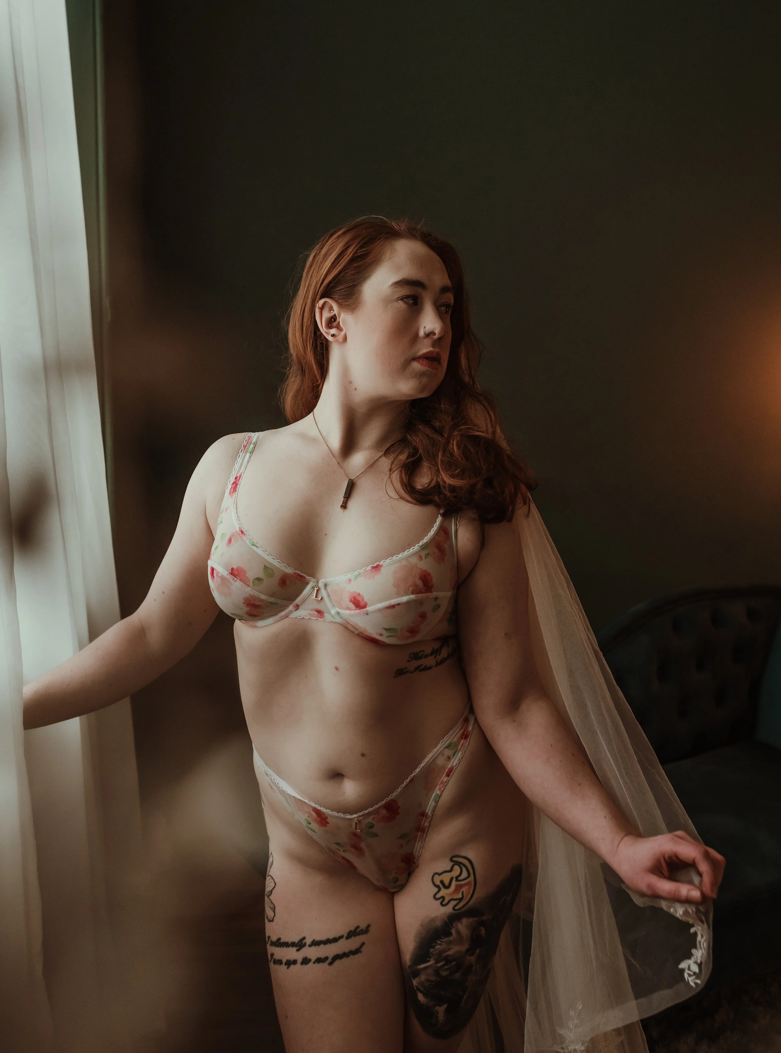 Wedding boudoir photography Glasgow — close-up bridal portrait in white lace lingerie