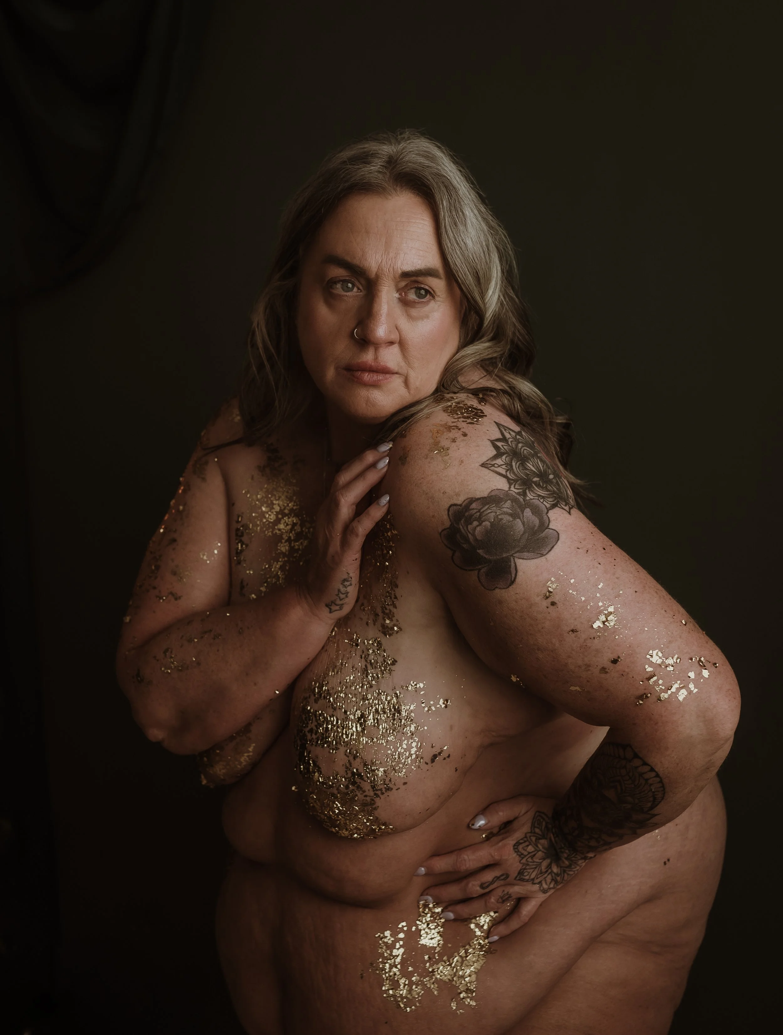 Ethereal Gold boudoir photography Glasgow — 24 karat gold leaf studio portrait Marieke Captures