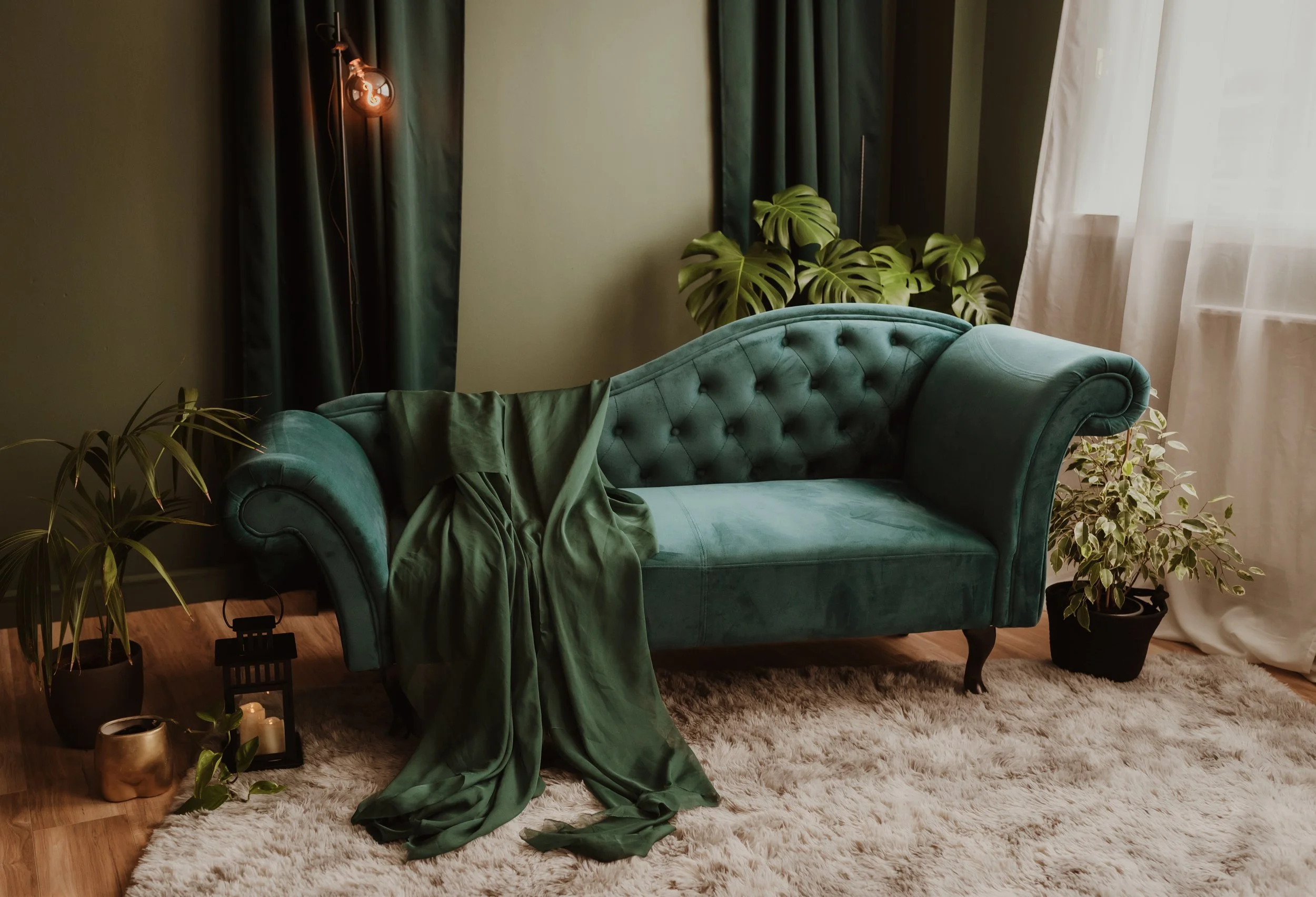 The boudoir photography studio at Marieke Captures, Glasgow — a warm, private space designed to make every client feel completely at ease.