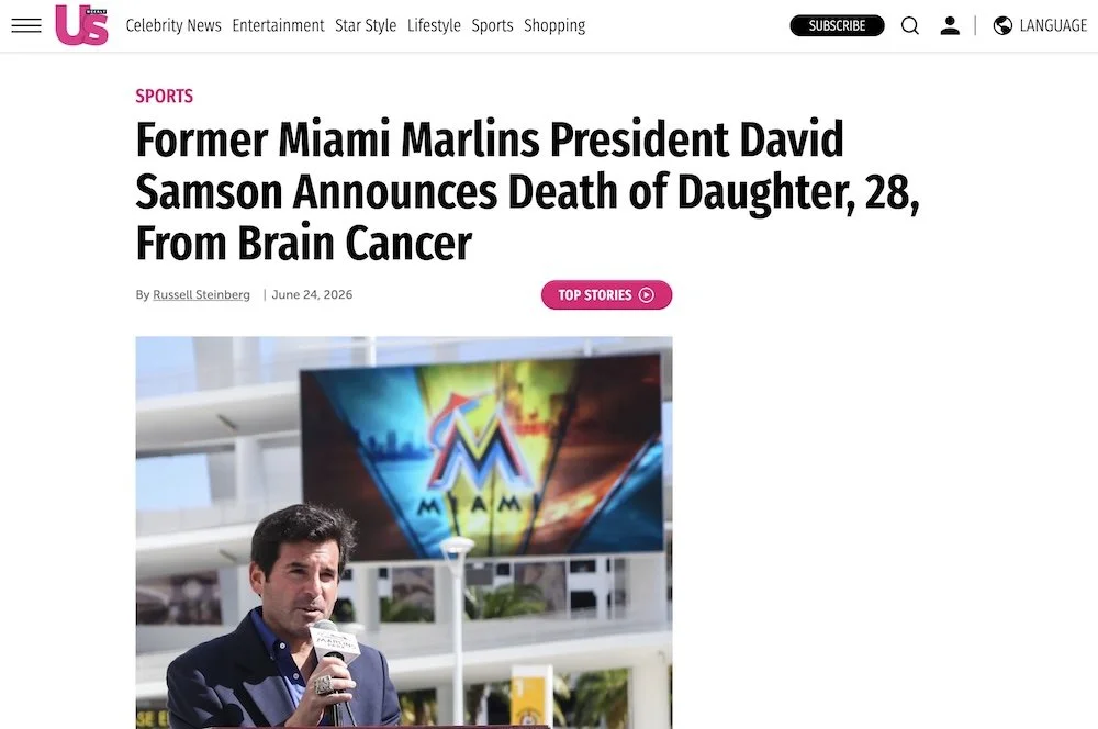 Former Miami Marlins President David Samson Announces Death of Daughter, 28, From Brain Cancer