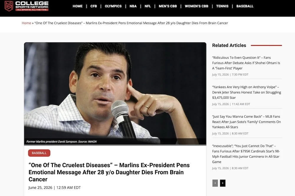 “One Of The Cruelest Diseases” – Marlins Ex-President Pens Emotional Message After 28 y/o Daughter Dies From Brain Cancer