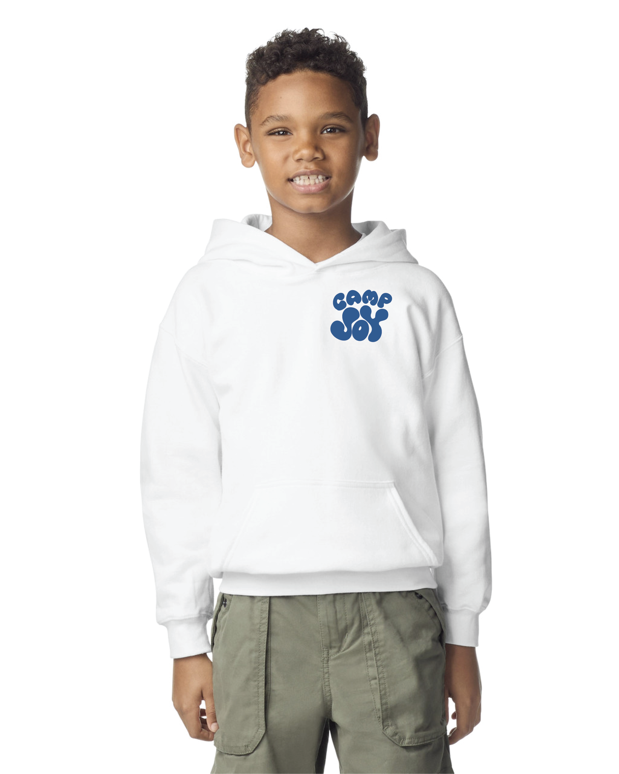 Joy River White Hoodie Blue Print Youth Front.png