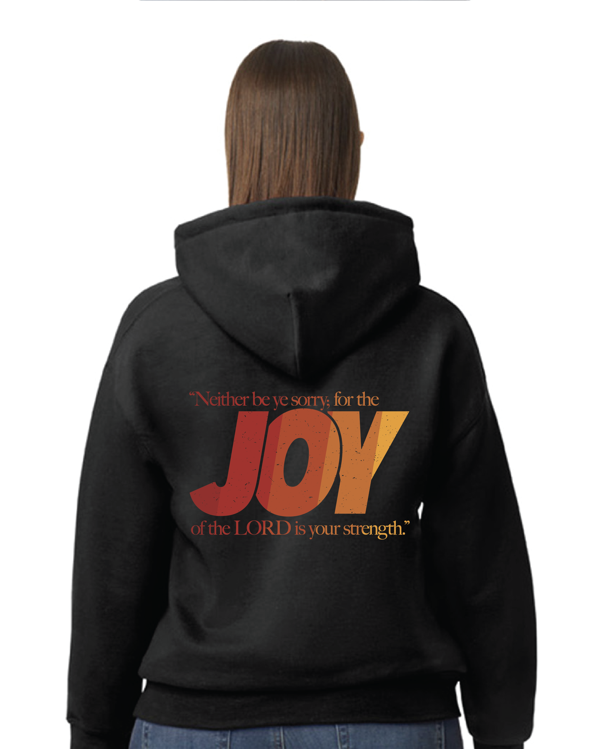 Joy of the Lord Black hoodie vintage rty gradient print adult back.png