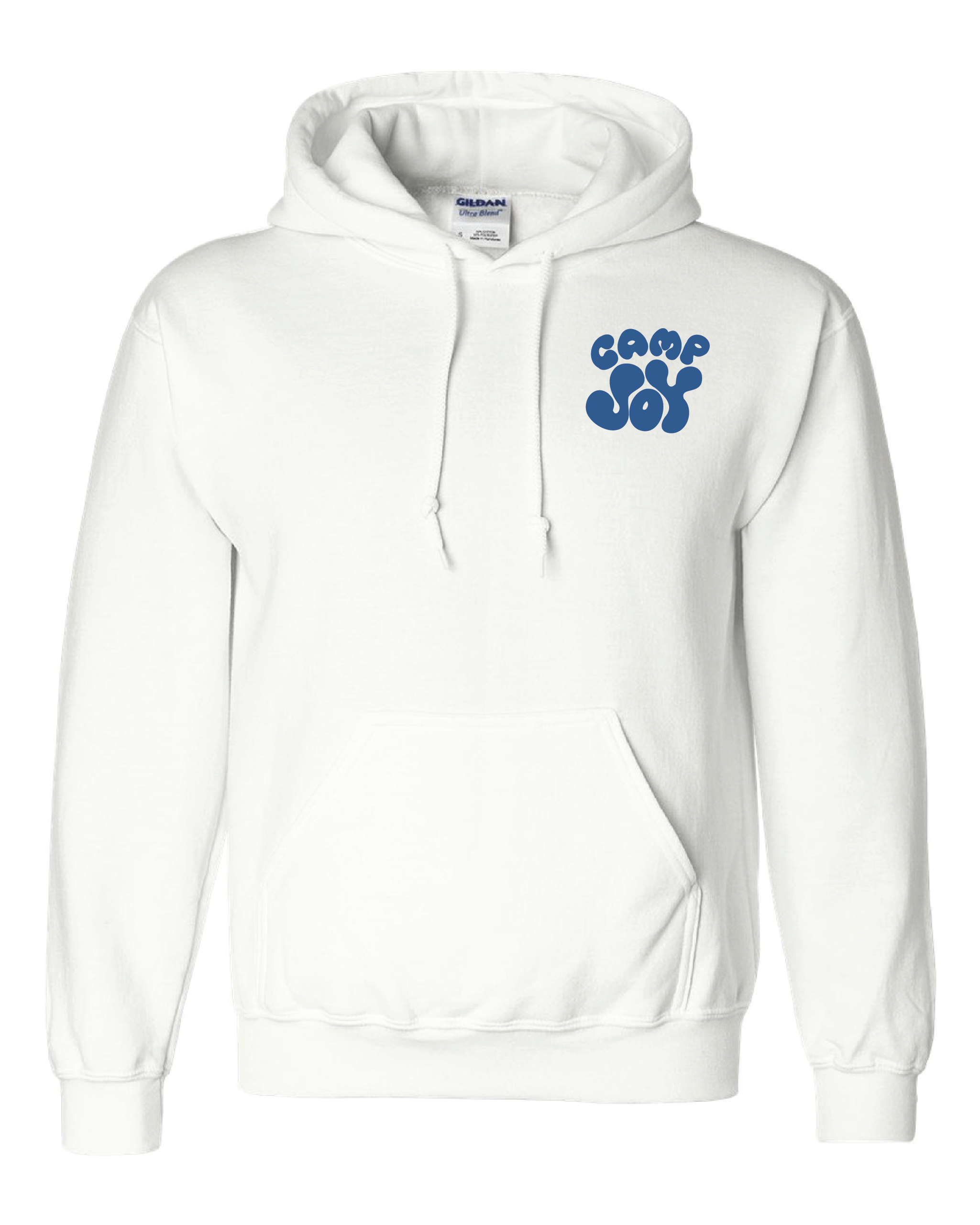 Joy River White Hoodie Blue Print Adult Front.png