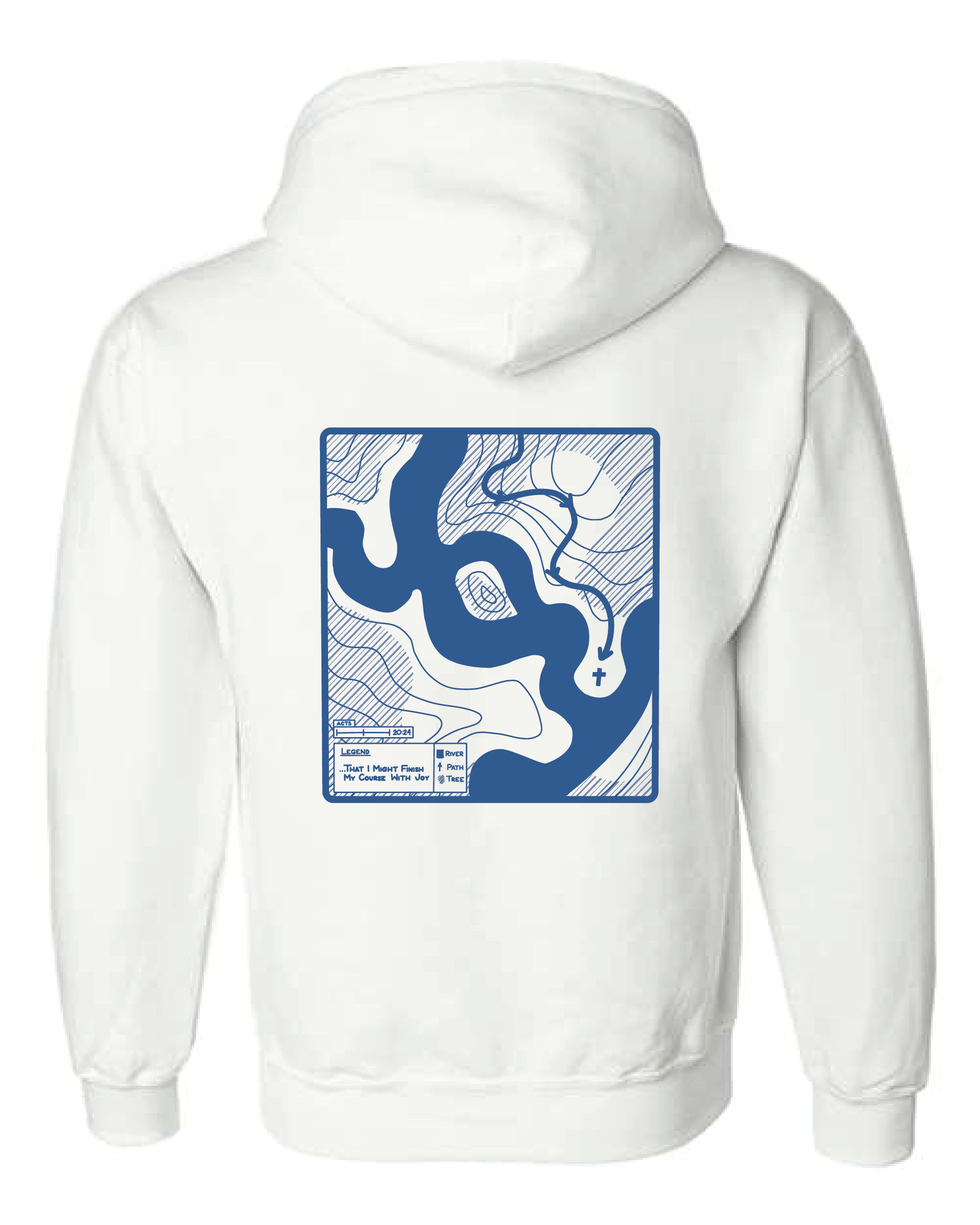 Joy River White Hoodie Blue Print Adult Back.png