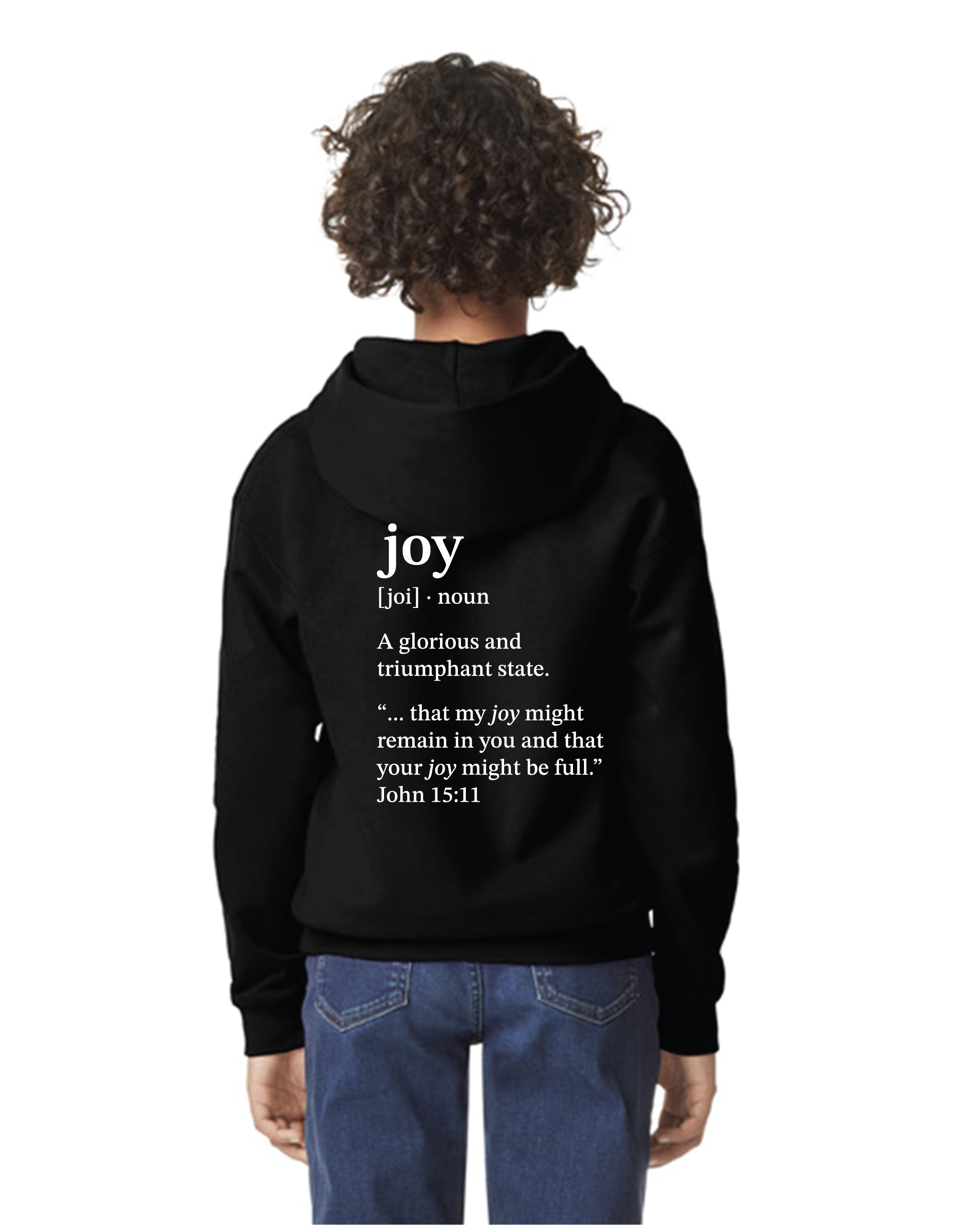 Joy Dictionary Black Hoodie White Print Youth Back.png