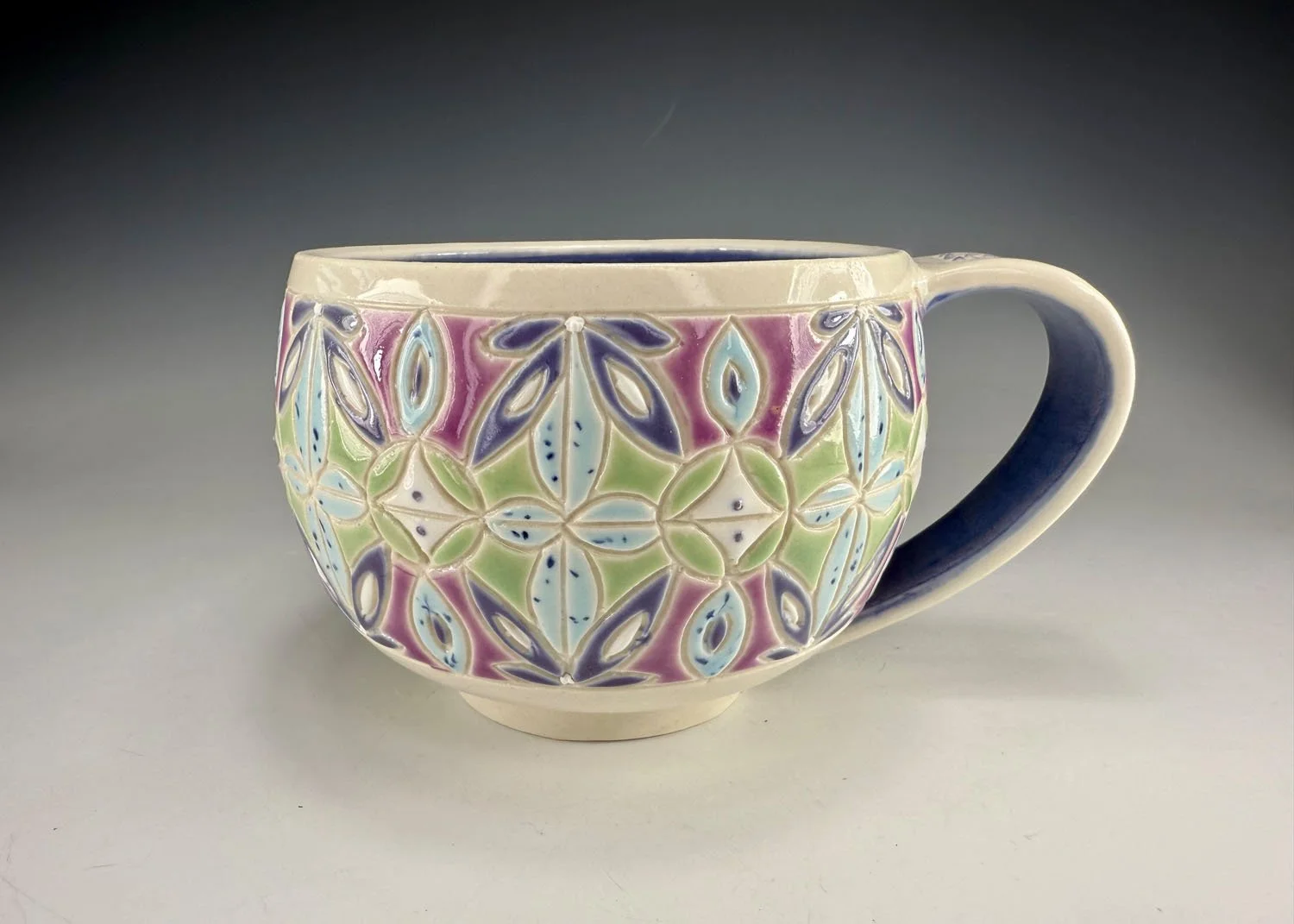 view 2 of Purple blue carved porcelain mug