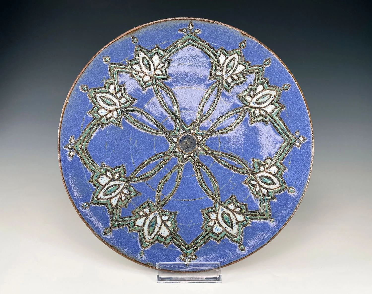 Periwinkle blue hand carved stoneware plate
