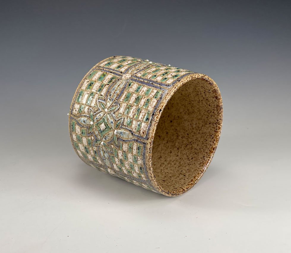 Inside of Checkered crop circle stoneware cup