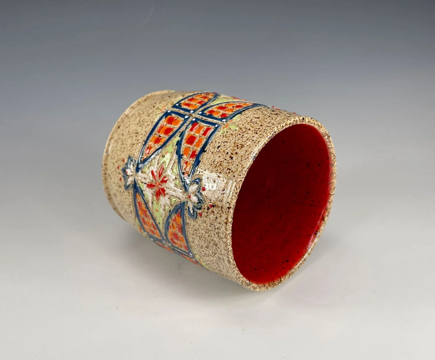 Interior view of Carved stoneware tumbler