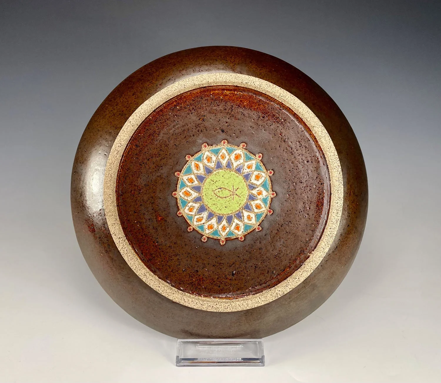 Back of Kaleidoscope design stoneware plate dish