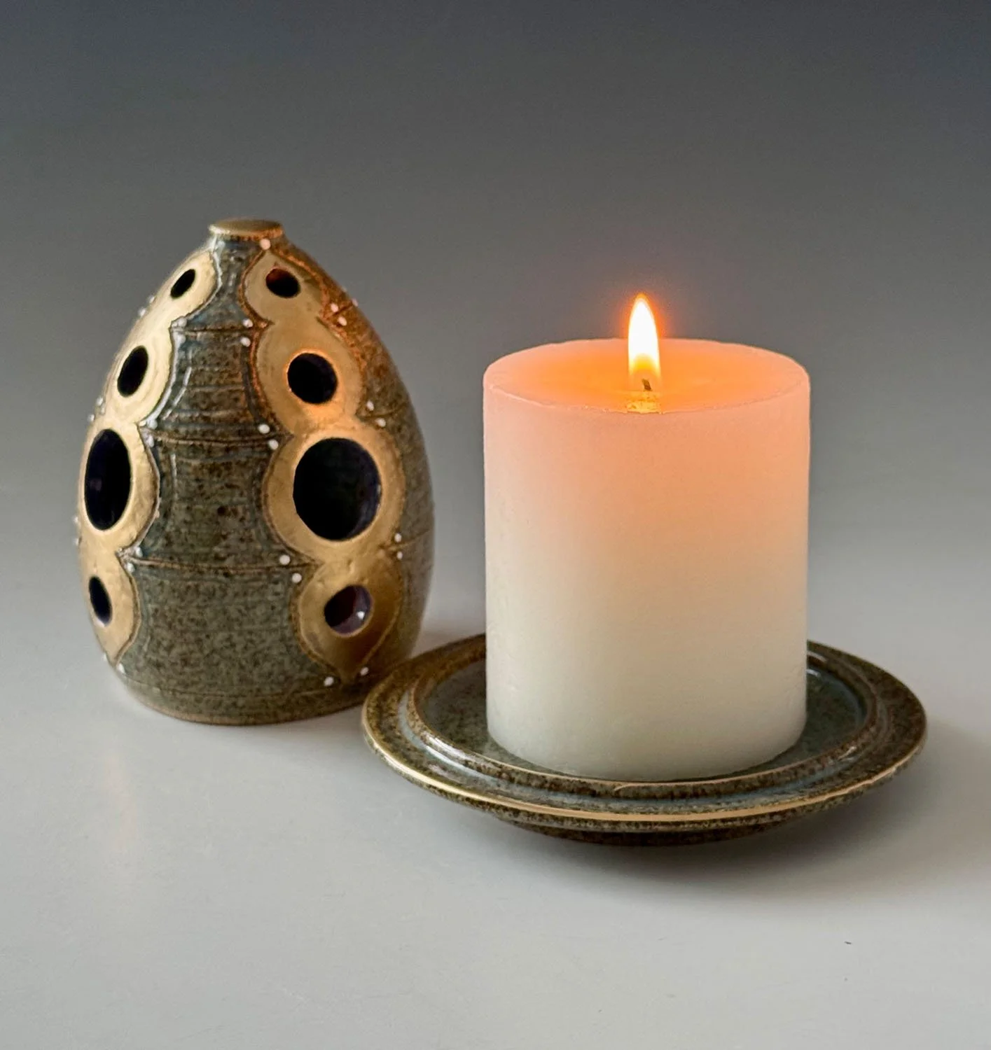 stoneware incense burner and candle