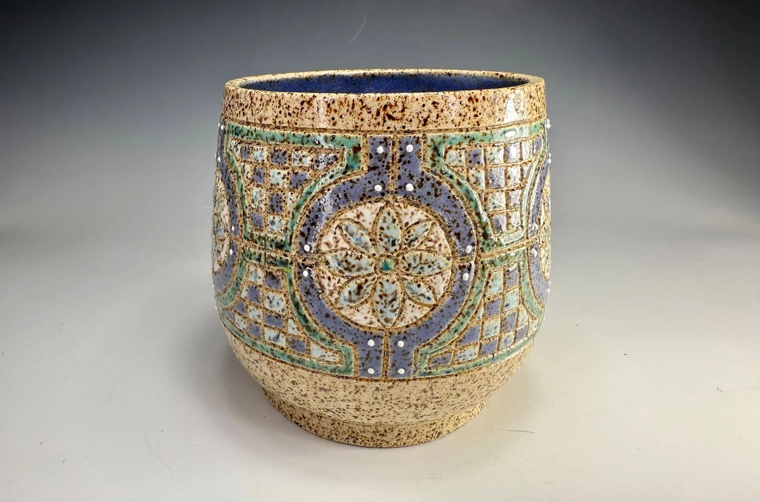 Blue green stoneware bowl handleless mug