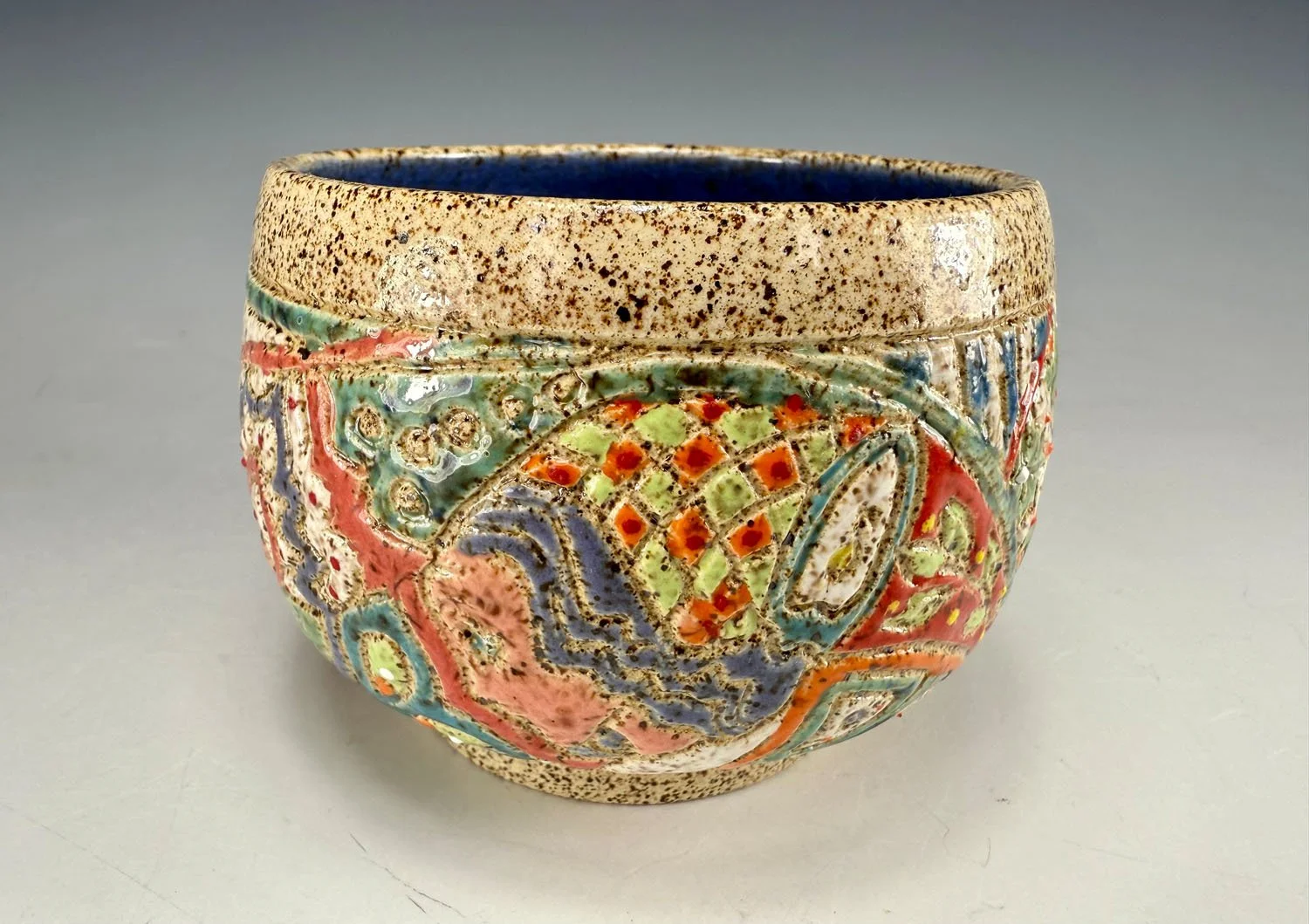 view 2 Freeform carved stoneware tea bowl