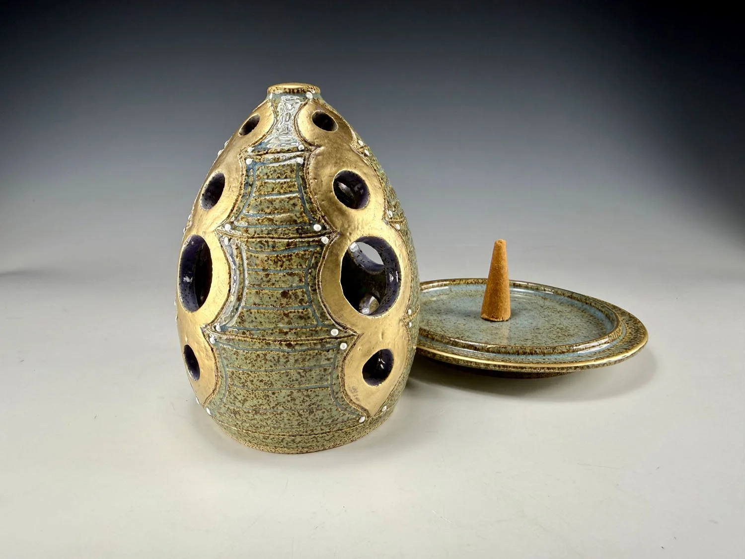 2pc incense burner and tray w cone