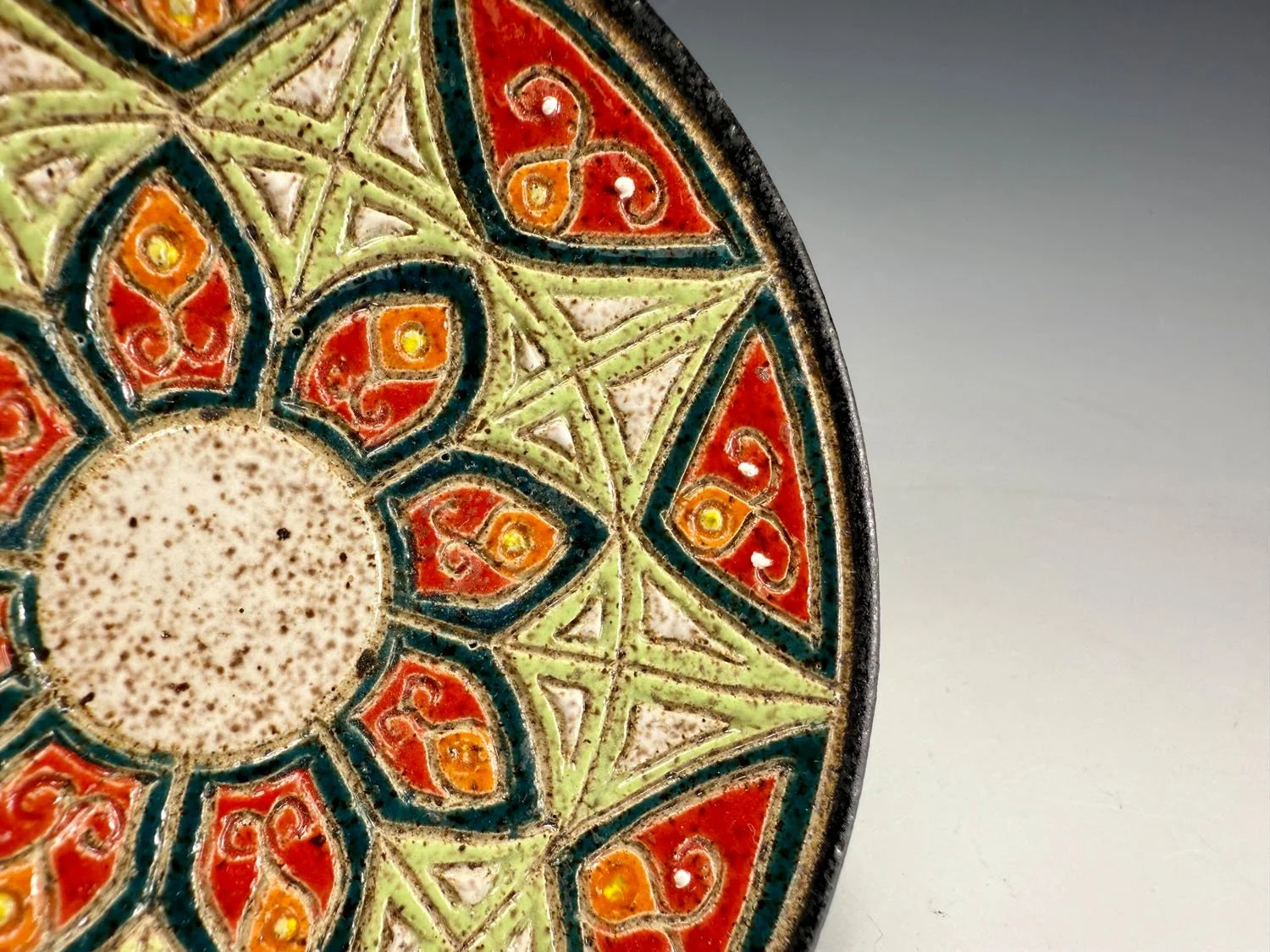 Closeup design of Ancient stoneware trinket dish