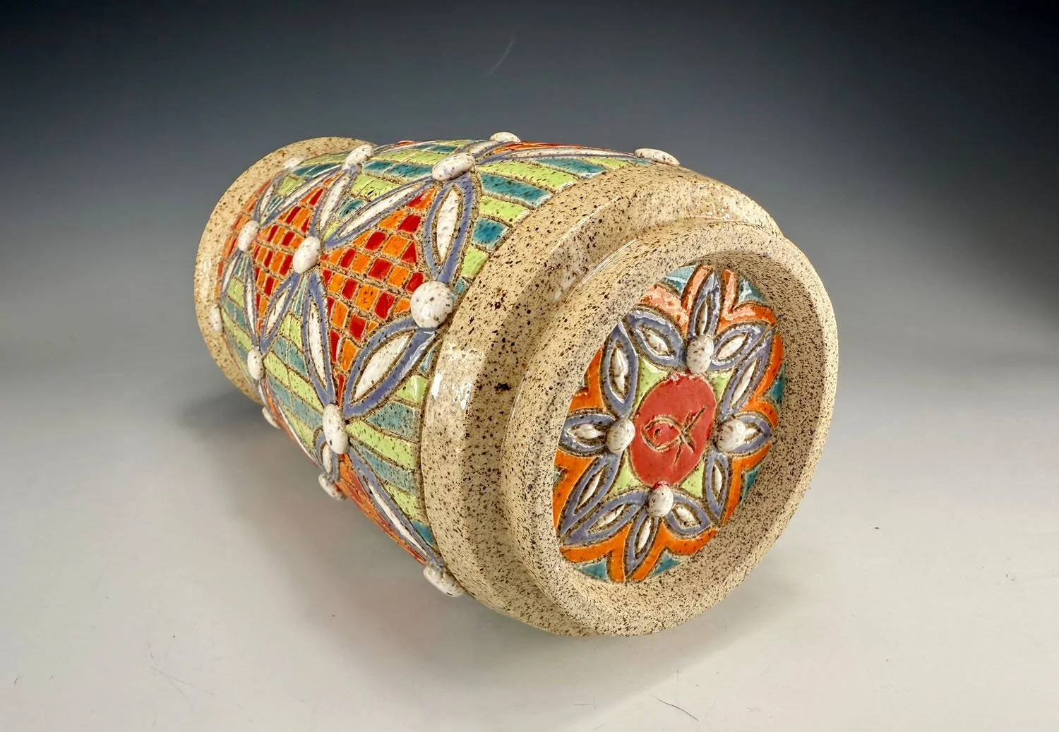 Bottom view of Checkered stripe stoneware vase