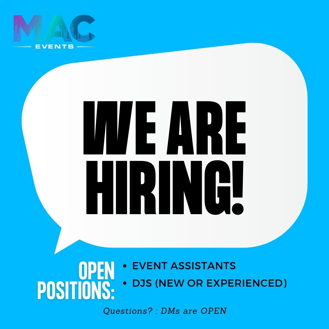 WE ARE HIRING!⁠
⁠
We are looking for EVENT ASSISTANTS and also Event DJs ⁠
⁠
EVENT ASSISTANTS - Will help the lead DJ with Load IN/OUT, setup and strike and also capturing event content.⁠
⁠
EVENT DJS -  Experienced or not we will train!⁠
⁠
DMS are OP