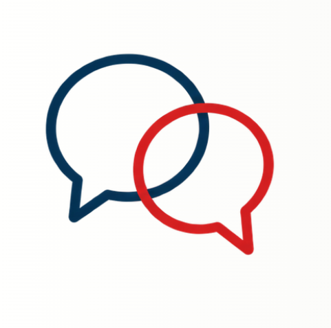 Two overlapping word clouds indicating conversation,one is red and one is blue