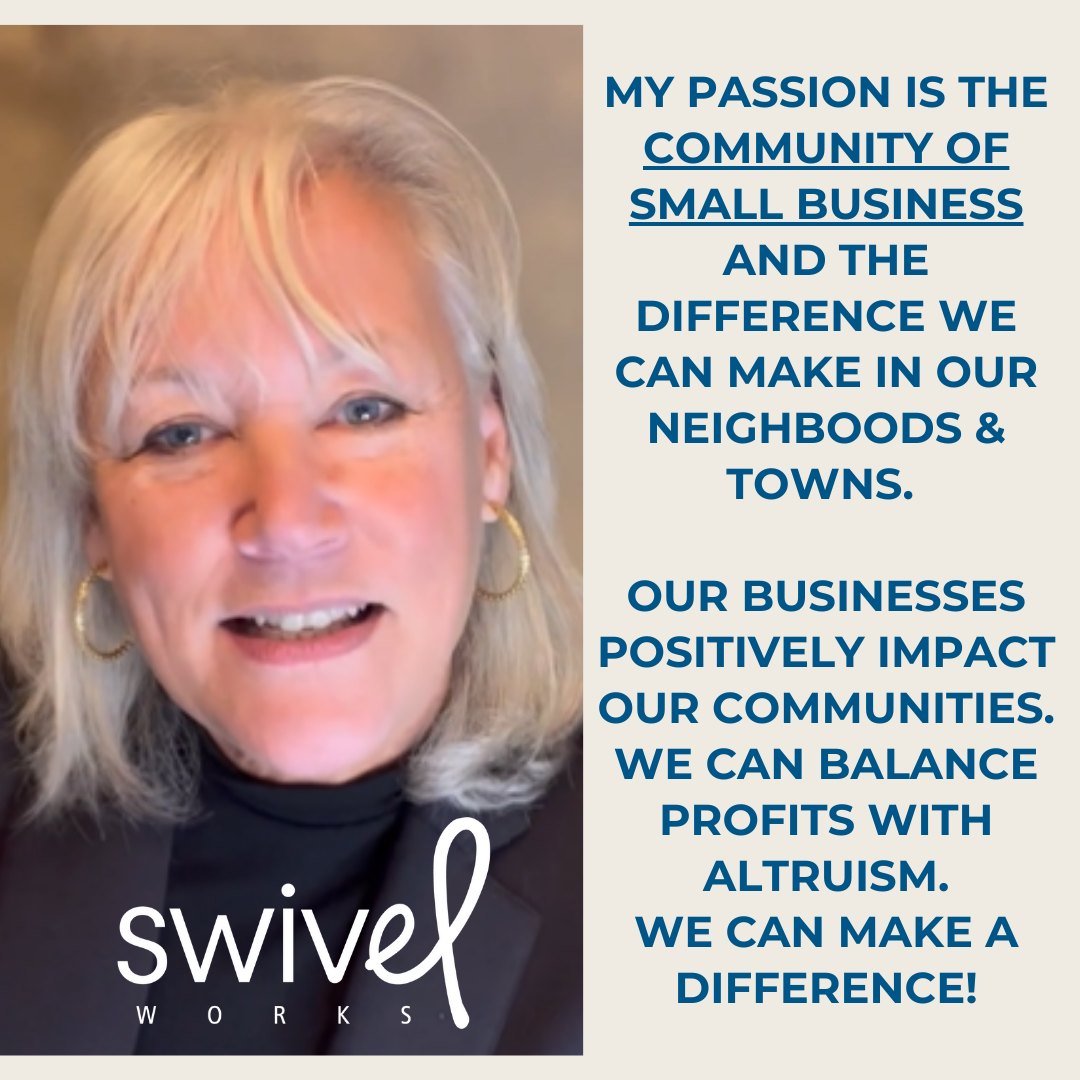 At Swivel Works, we believe in the power of small businesses to make a positive impact on the communities in which they reside. We are the businesses that support local charities, sports teams and causes. We are the families that hire your children a