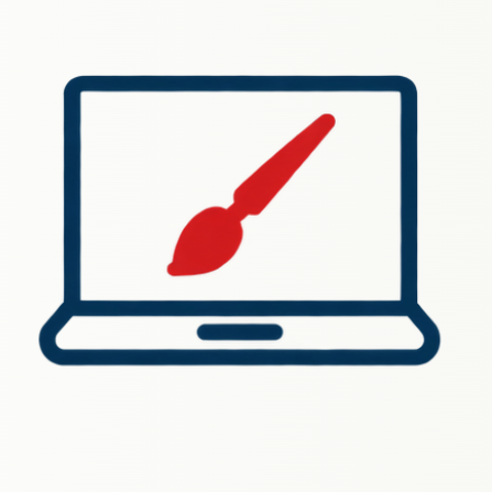 ICon of an open laptop with red paint brush on the screen indicating design