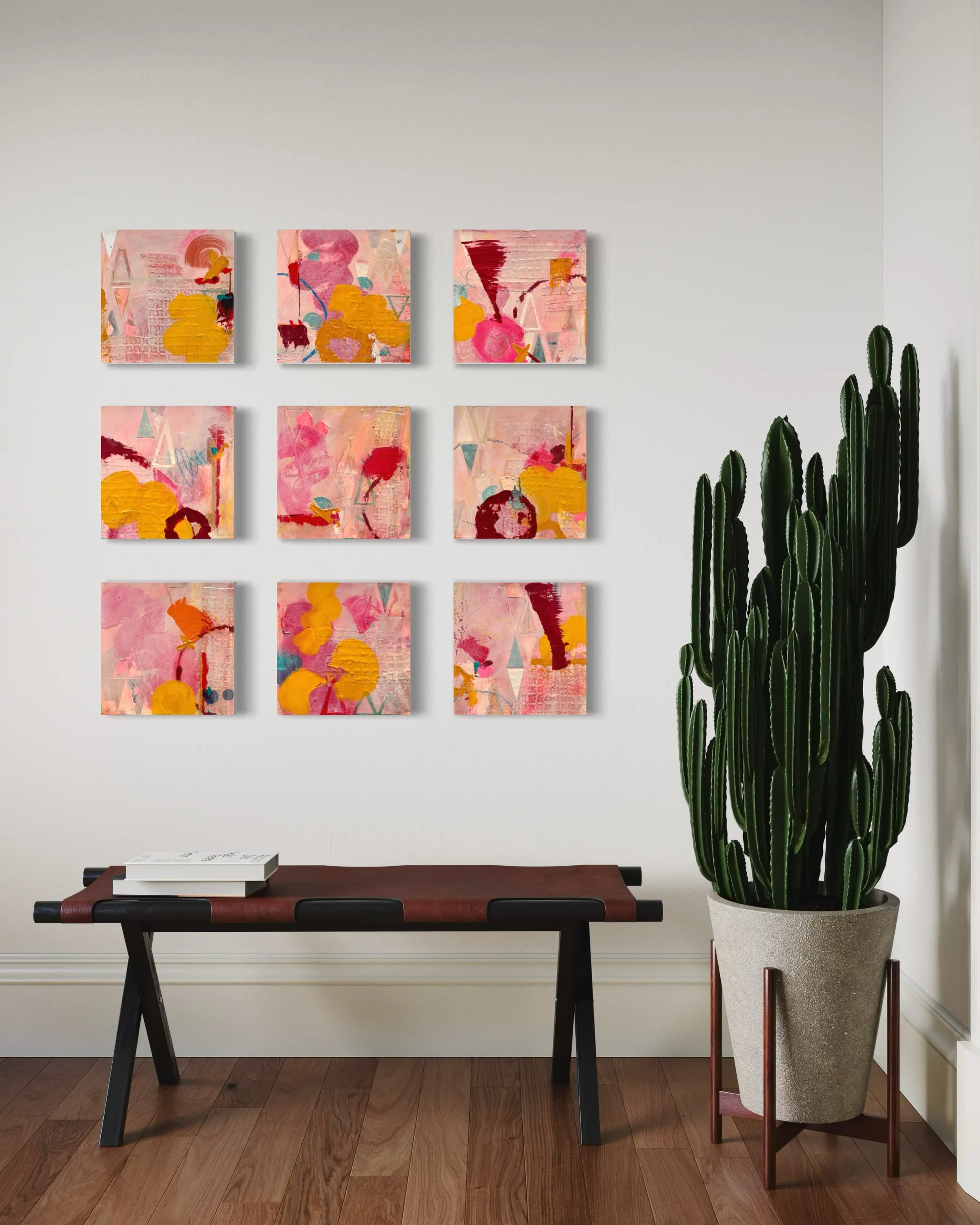 &ldquo;Pink Clouding + Sunny Days&rdquo;
12x12&rdquo; each
$350 each or $2500 for all 9