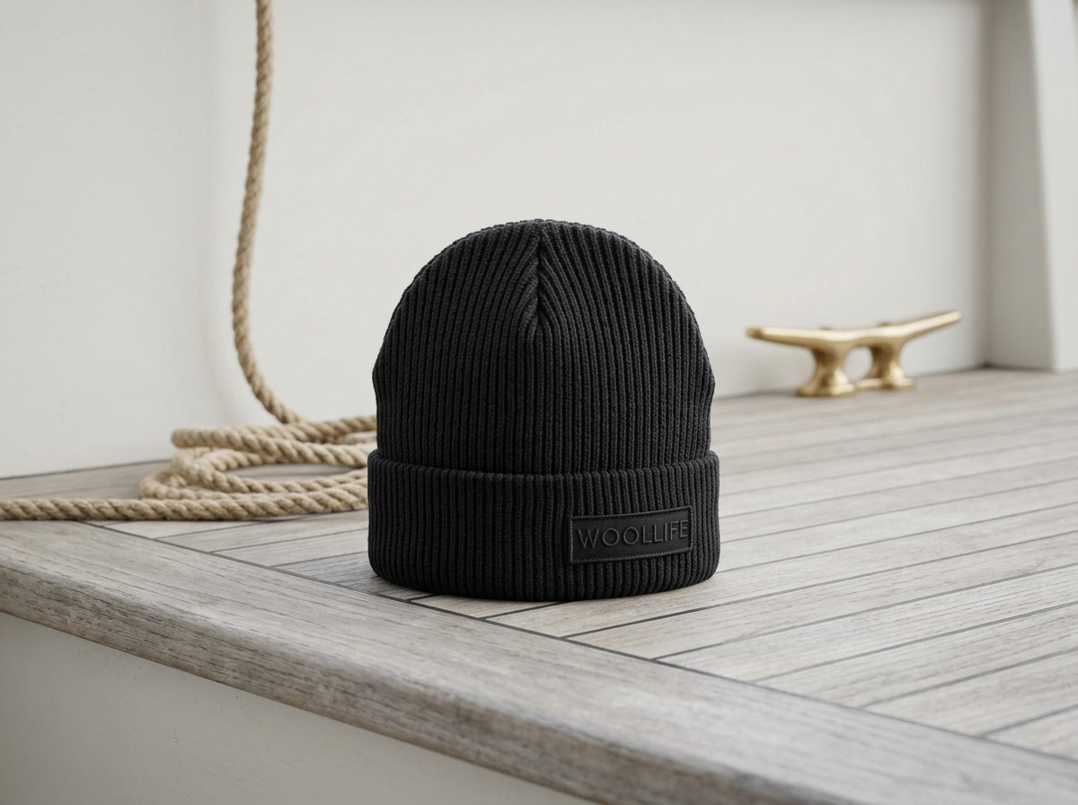 gorro de estibador negro  en algodón grueso con logo en negro