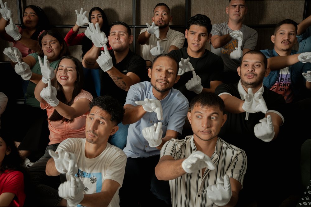 Members of the Deaf section of the White Hands Choir (El Coro de Manos Blancas) rehearse in Barquisimeto, Venezuela. February 2024.