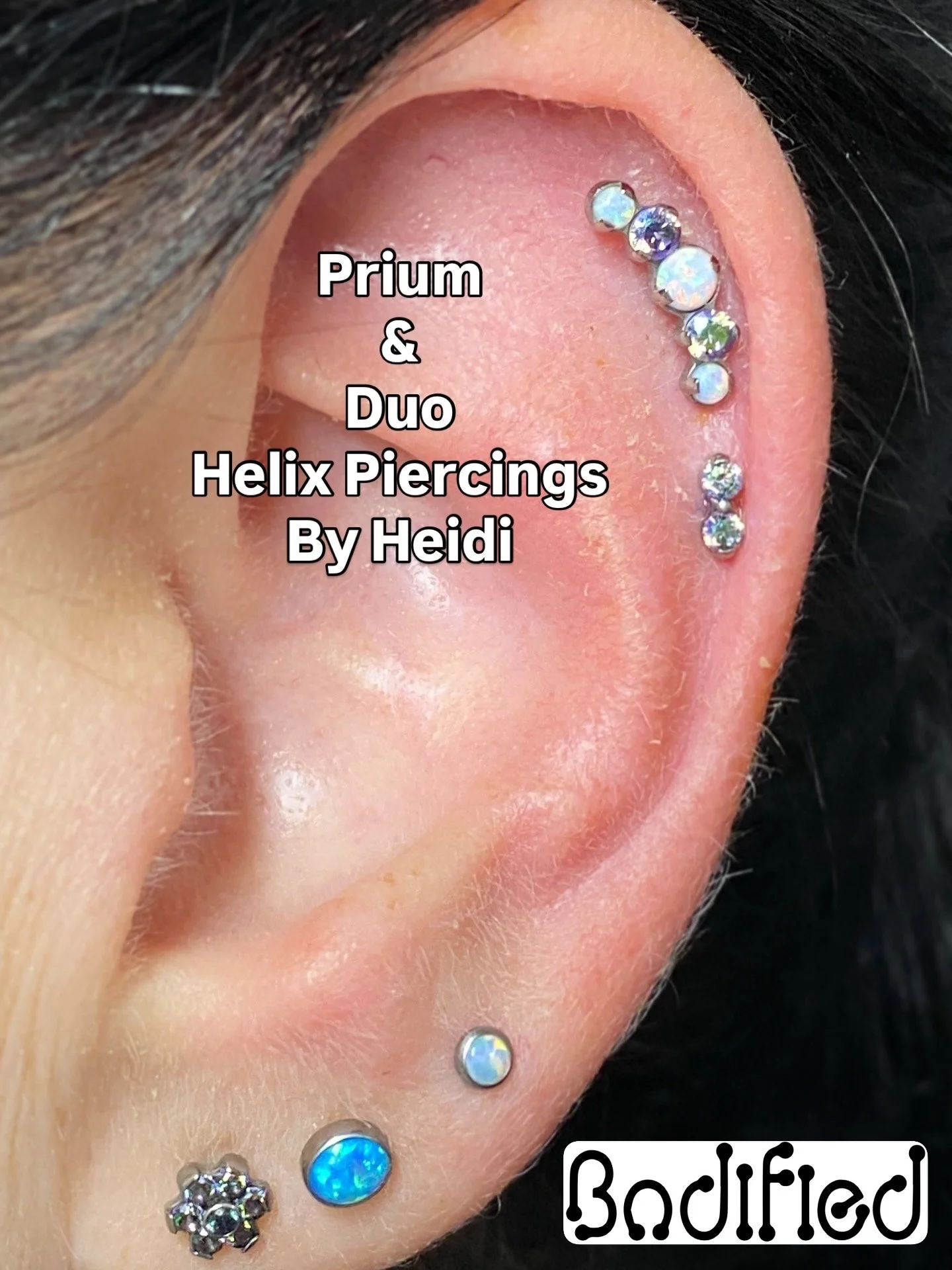 Double Helix piercing featuring Industrial Strength Titanium Body Jewelry