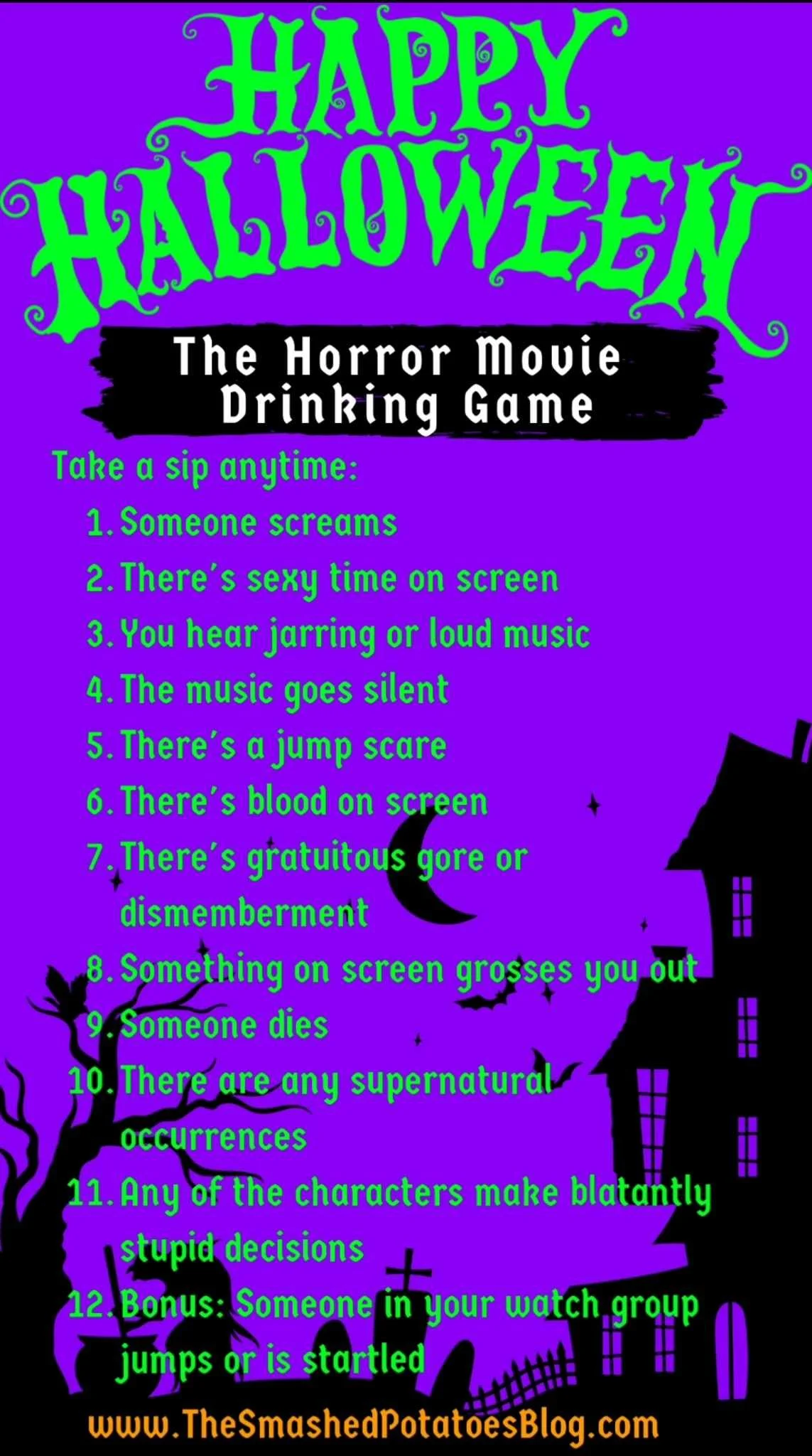 Horror Movie Drinking Game Sip Scream And Thrill The Smashed Potatoes