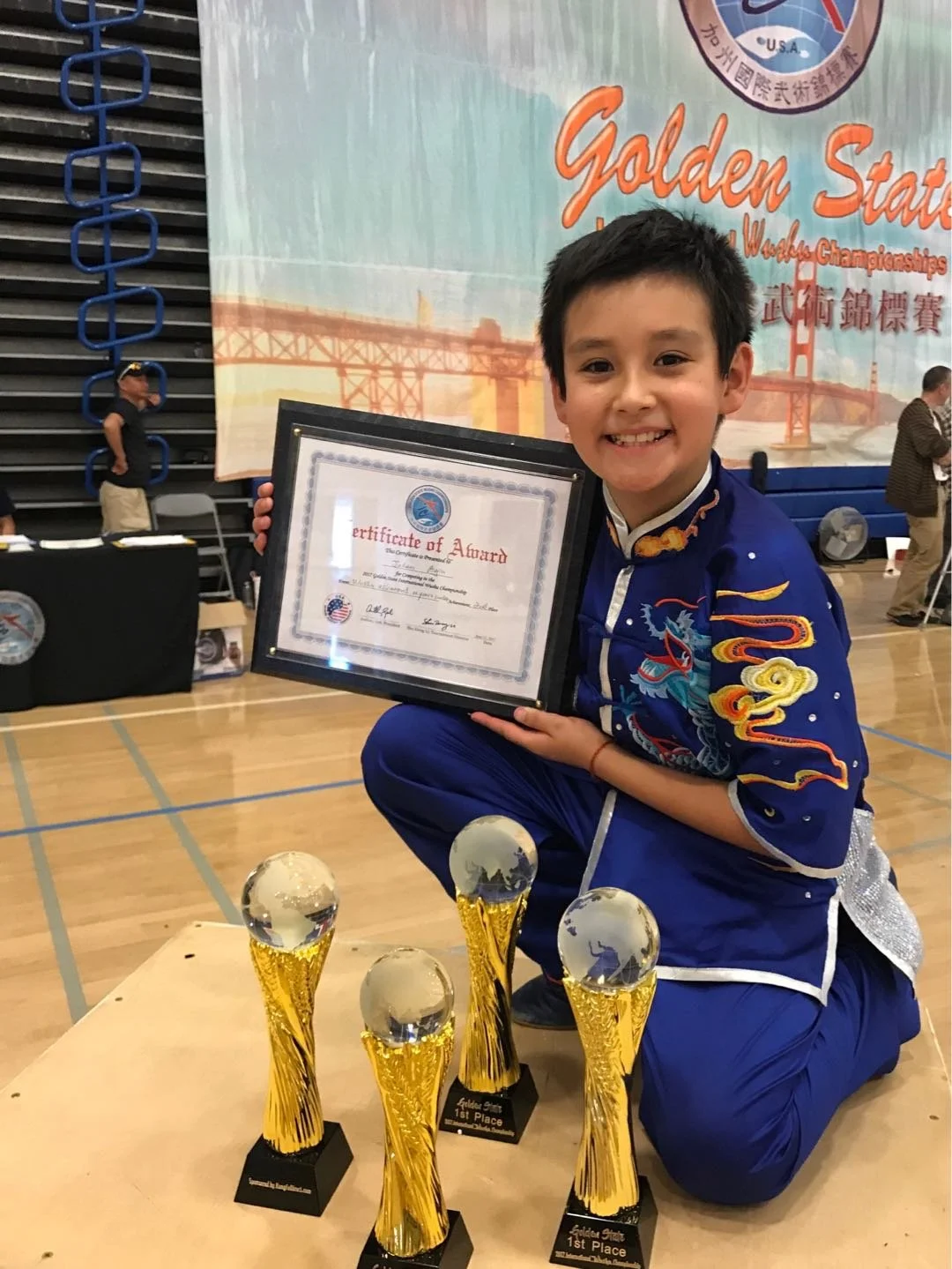 2017 USAWKF Golden State International Wushu Championships，Jaden with his trophies