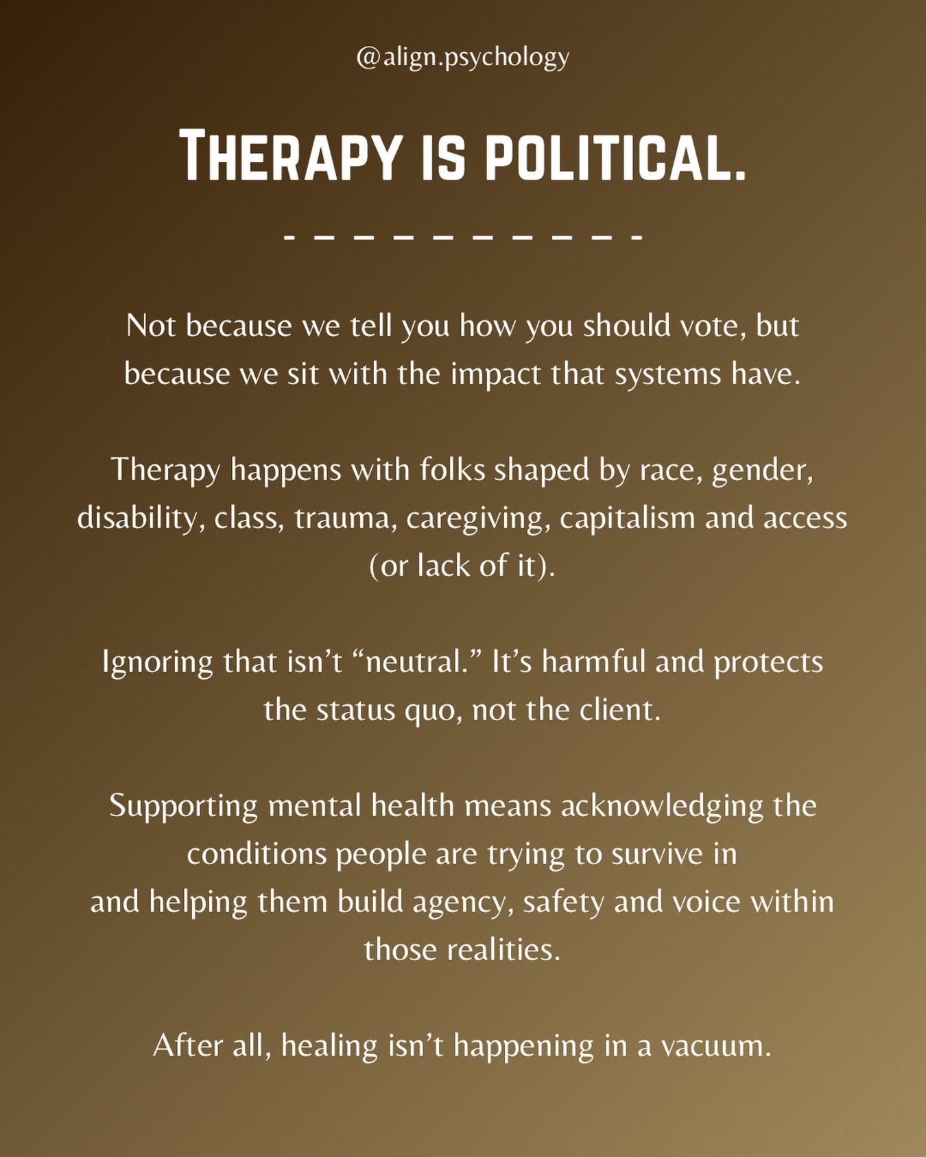 I haven&rsquo;t said this here before. I don&rsquo;t always have the words, and I tend to listen more than speak, especially when so many are already naming things with intention, clarity and care.

Still, this conversation feels relevant to therapy 