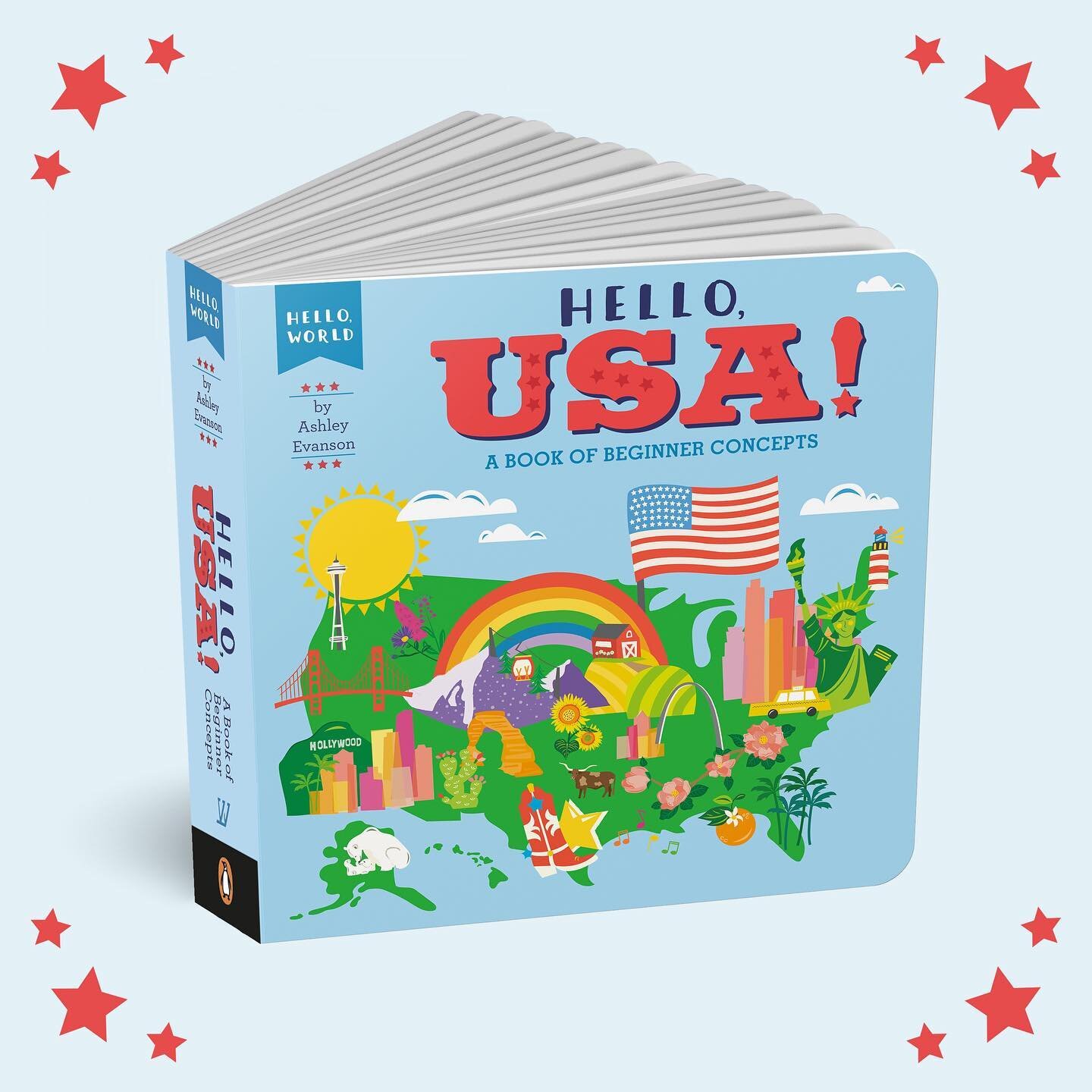 Happy happy book birthday to Hello, USA! by Ashley Evanson @helloworldbooks. Her illustrations for all 50 states are absolutely gorgeous in this fun and educational board book! Had so much fun working with Ashley on this one. It&rsquo;s so fitting fo