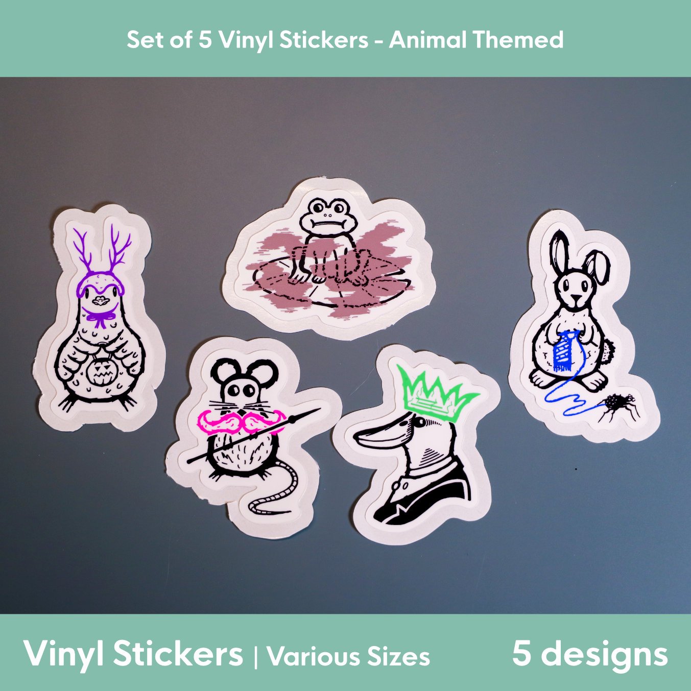 Animal Themed: Set of 5 Vinyl Stickers | Various Sizes