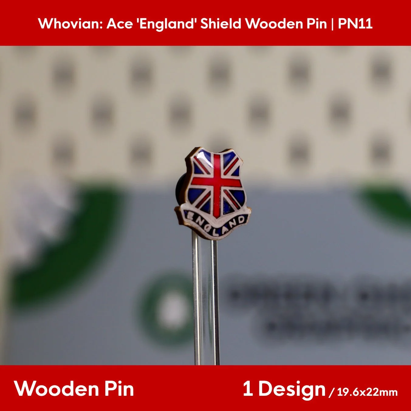 Whovian: Ace 'England' Union Jack Shield Wooden Pin | 19x22mm