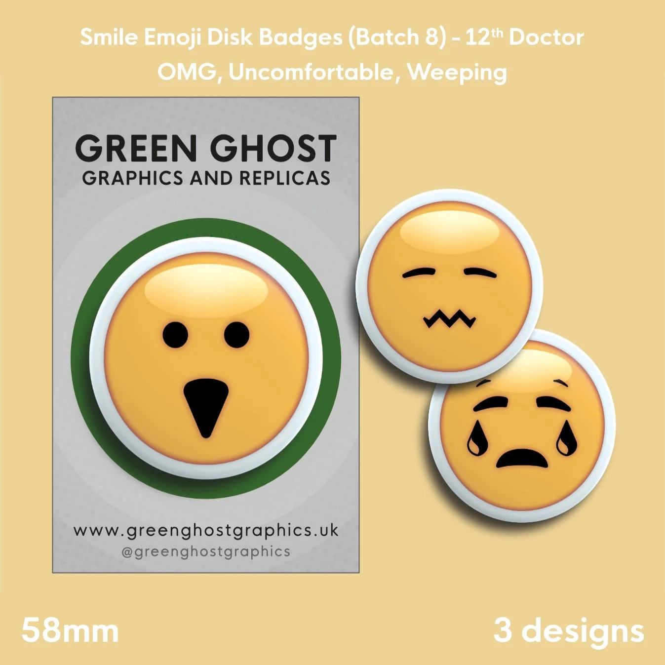 Whoniverse: Smile Emoji Disk Badges [Batch 8 - Misc. Set] | 58mm