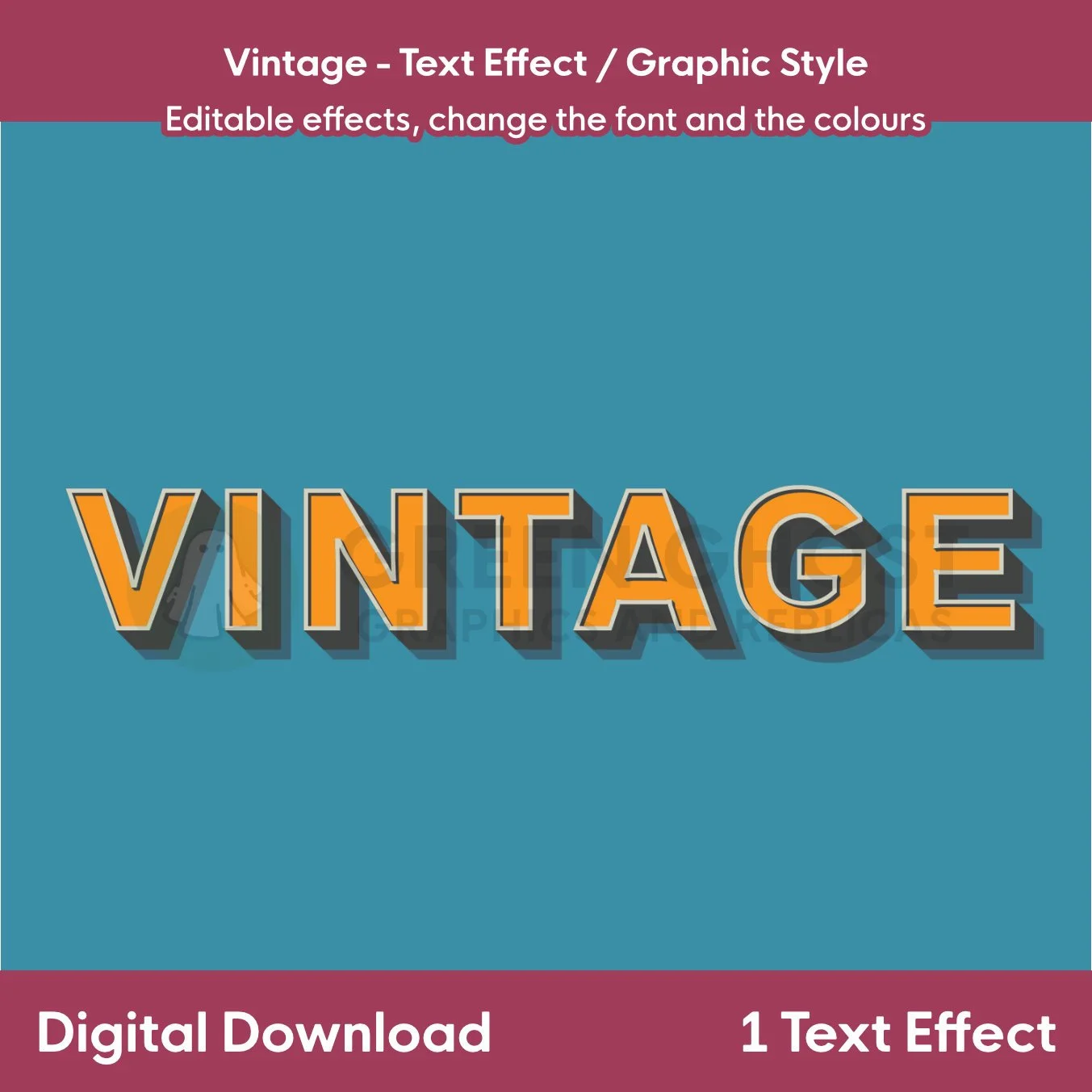 Vintage Text Effect example, orange text with pale beige background.