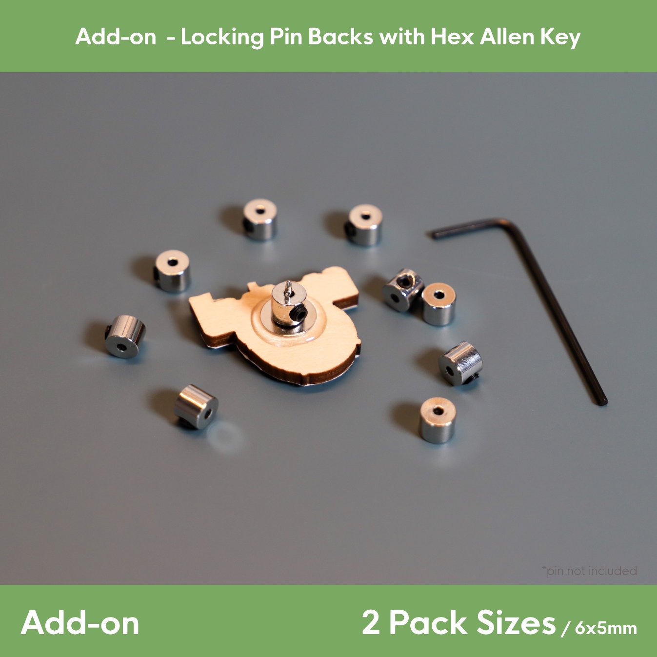 Add-on: Locking Pin Backs with Hex Allen Key | 2 Pack Sizes