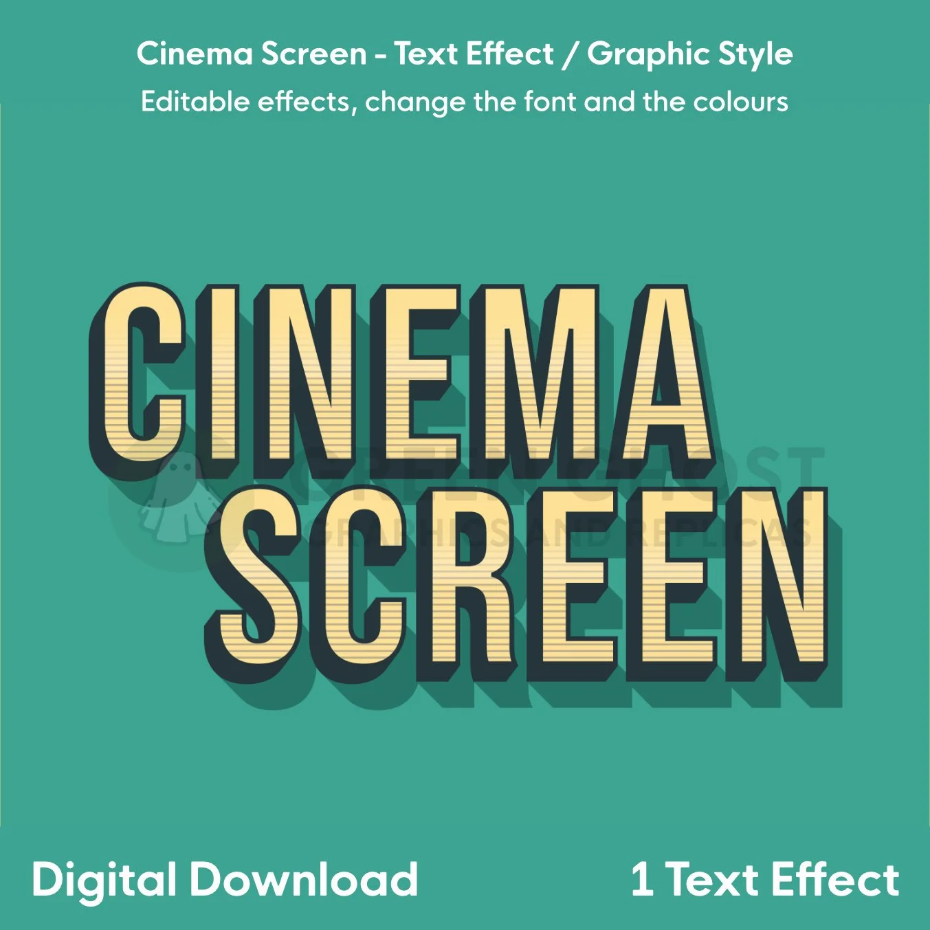 A bold cream‑coloured “CINEMA SCREEN” text graphic with a dark shadow displayed on a teal background.