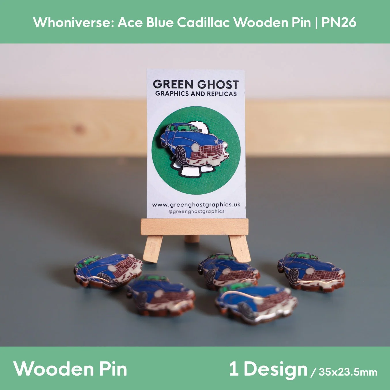 Whoniverse: Ace Blue American Cadillac Wooden Pin | 35mm x 23mm