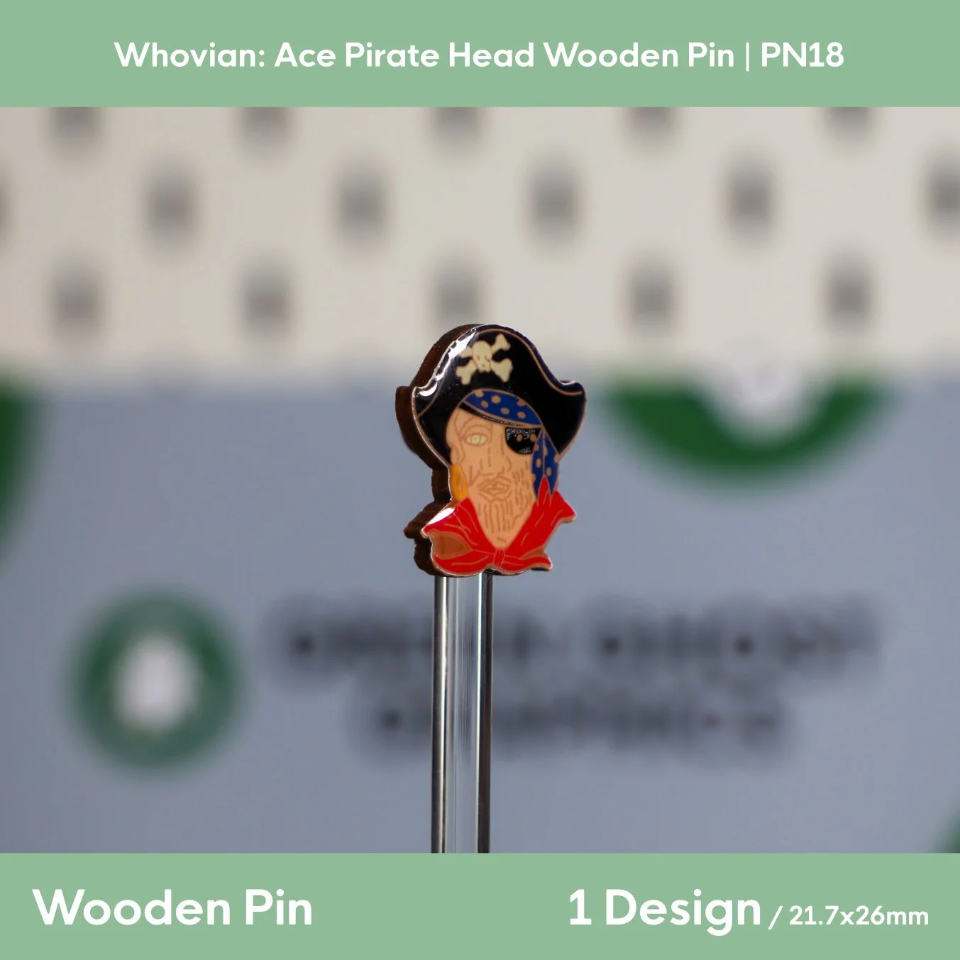 Whovian: Ace Pirate Head Wooden Pin | 22x26mm